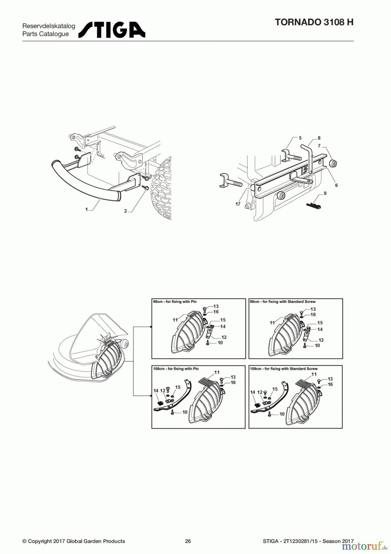 Stiga Aufsitzmäher Baujahr 2017 TORNADO 3108 H 2T1230281/15 - Season 2017 Optionals On Request