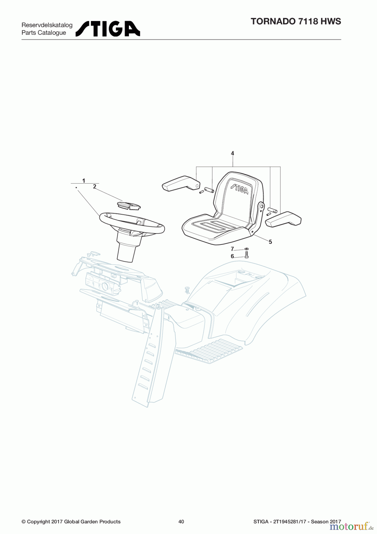 Stiga Aufsitzmäher Baujahr 2017 TORNADO 7118 HWS 2T1945281/17 - Season 2017 Seat & Steering Wheel