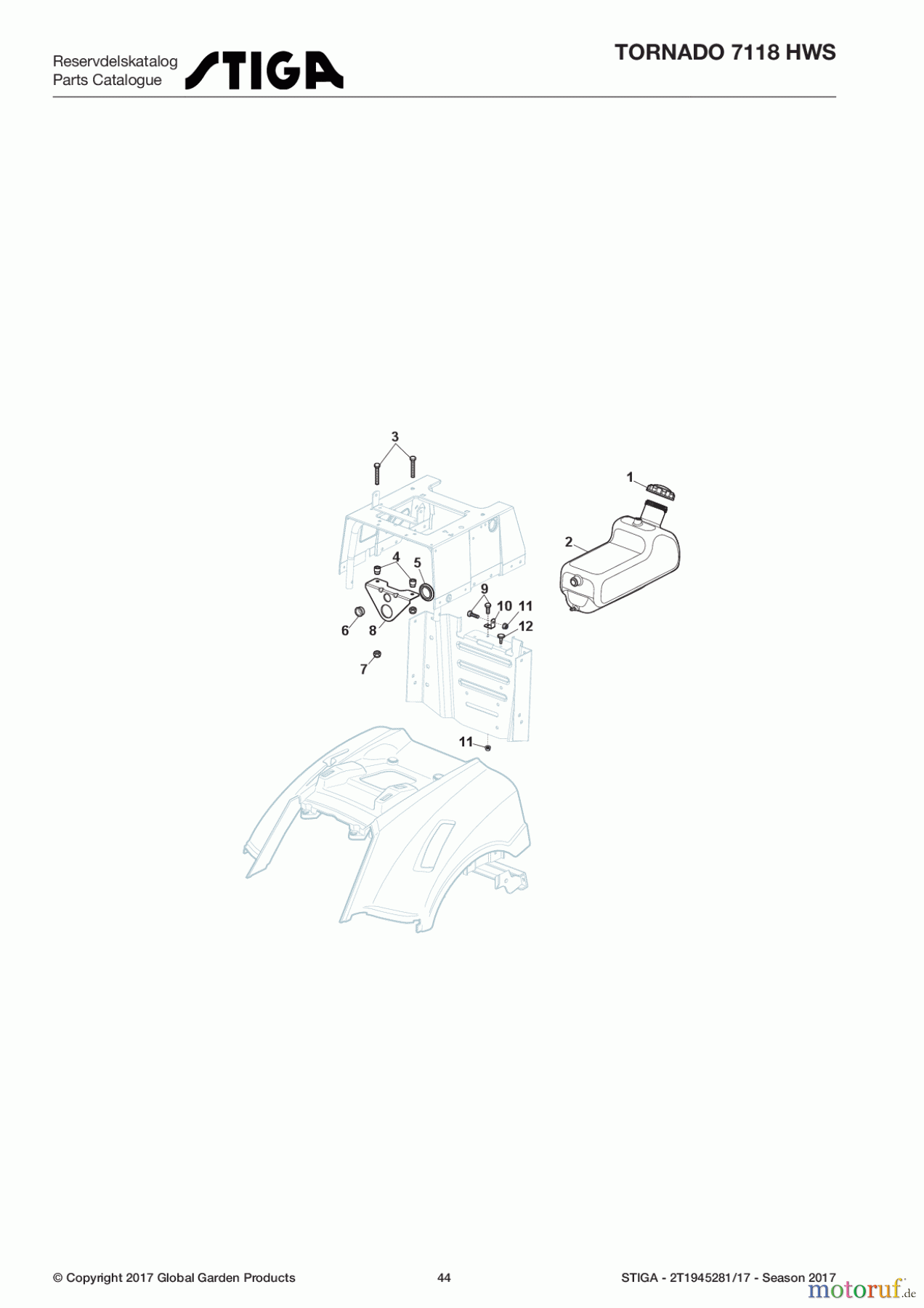 Stiga Aufsitzmäher Baujahr 2017 TORNADO 7118 HWS 2T1945281/17 - Season 2017 Tank