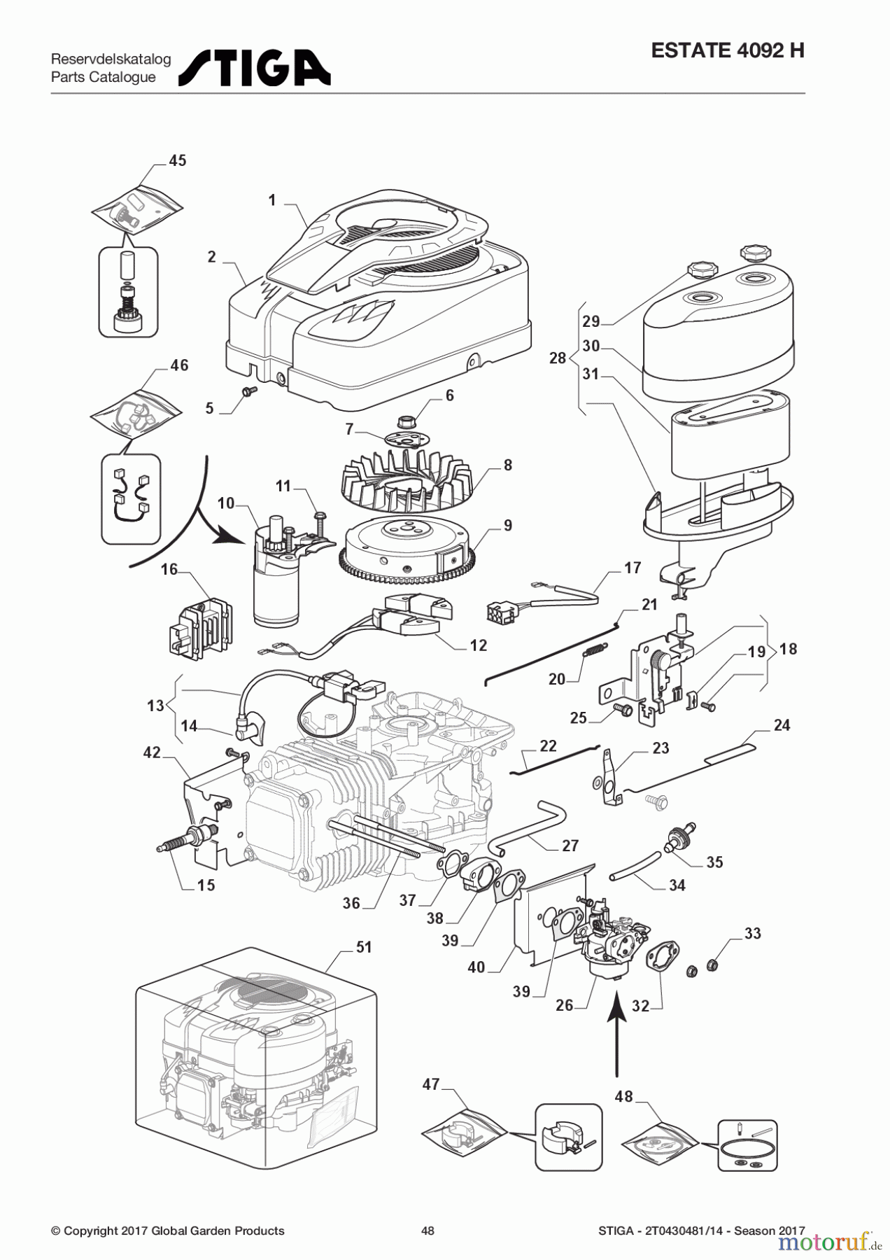 Stiga Aufsitzmäher Baujahr 2017 ESTATE 4092 H 2T0430481/14 - Season 2017 Engine - Carburettor, Air Cleaner Assy