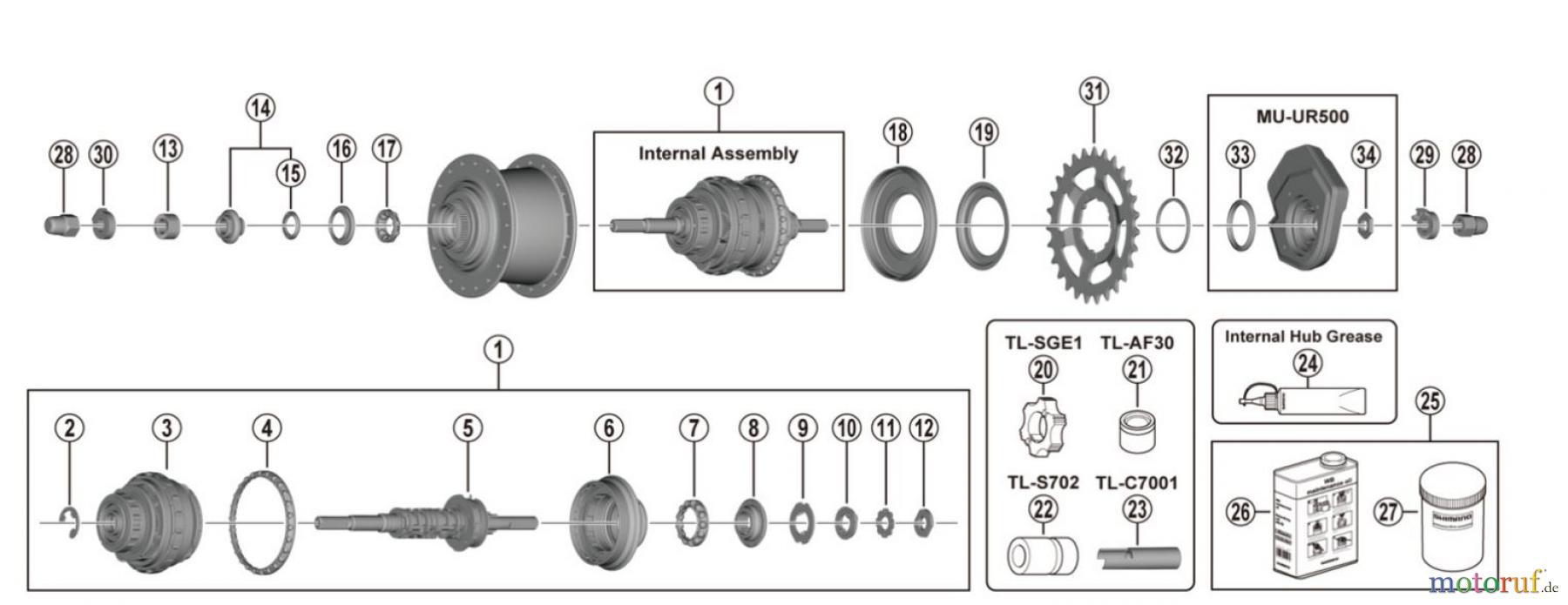 Shimano SG Getriebenabe /Nabenschaltung SG-C7050-5D (-4454B) Shimano NEXUS 5-speed E-Bike Dedicated DI2 Internal Hub