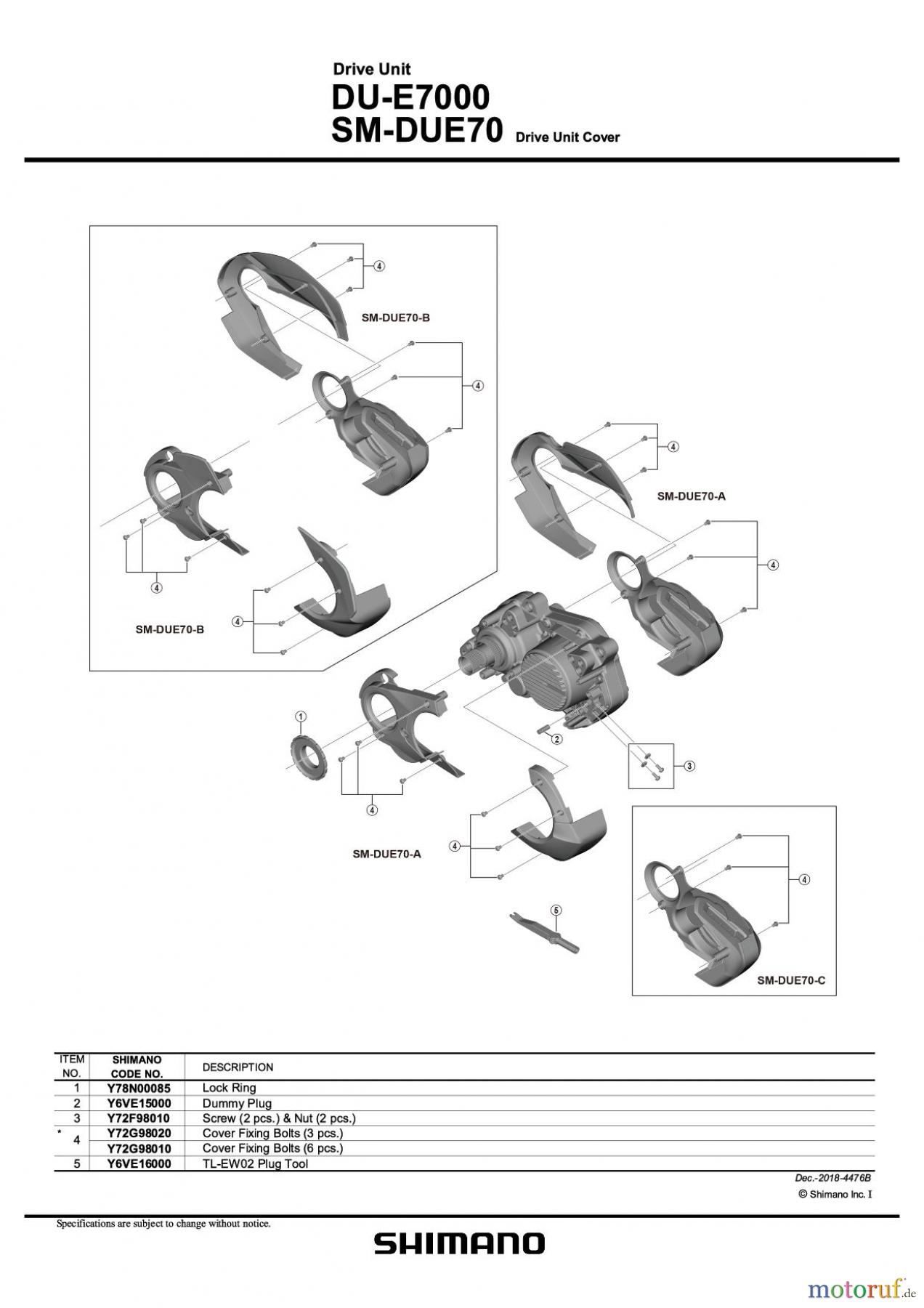 Shimano DU Drive Unit Antriebseinheit (E-Bike) DU-E7000