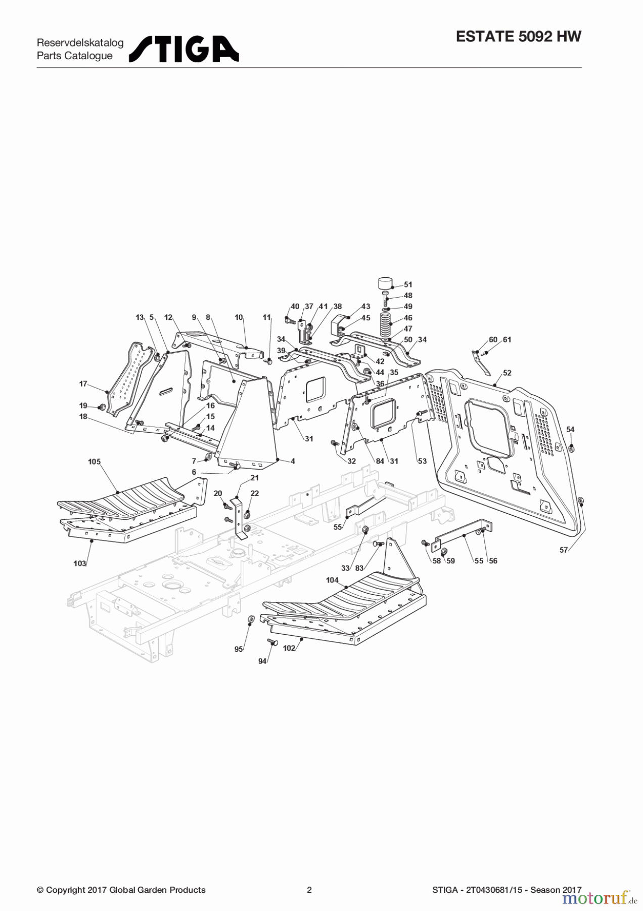  Stiga Aufsitzmäher Baujahr 2017 ESTATE 5092 HW 2T0430681/15 - Season 2017 Chassis