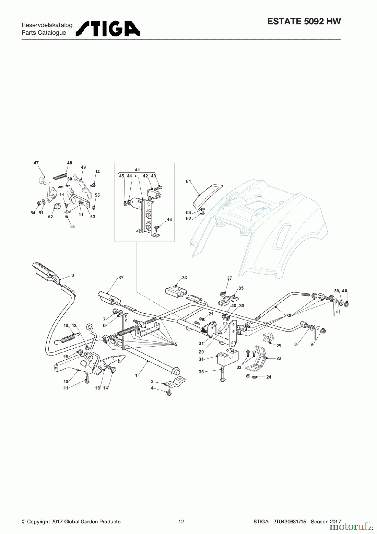 Stiga Aufsitzmäher Baujahr 2017 ESTATE 5092 HW 2T0430681/15 - Season 2017 Brake And Gearbox Controls