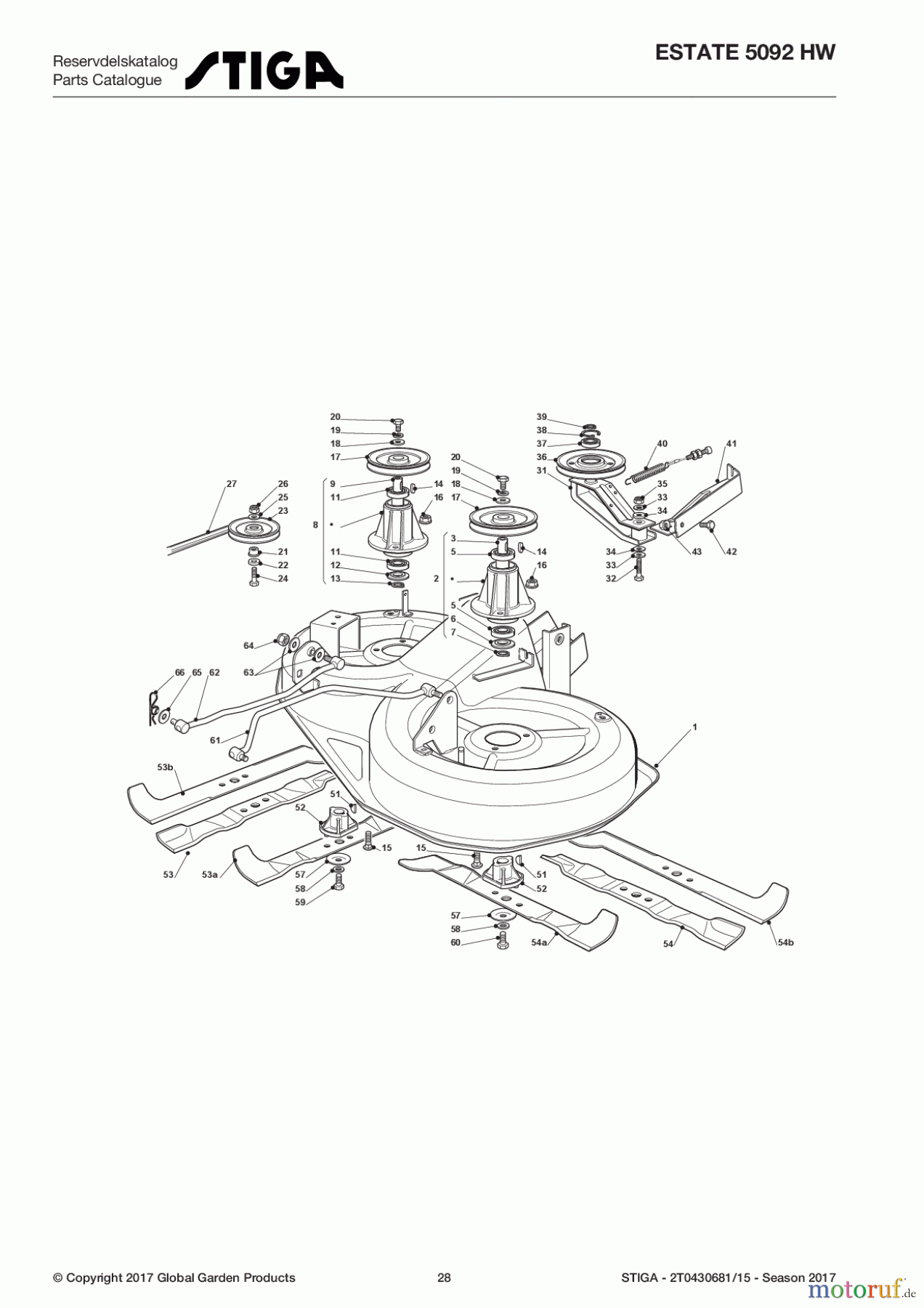 Stiga Aufsitzmäher Baujahr 2017 ESTATE 5092 HW 2T0430681/15 - Season 2017 Cutting Plate
