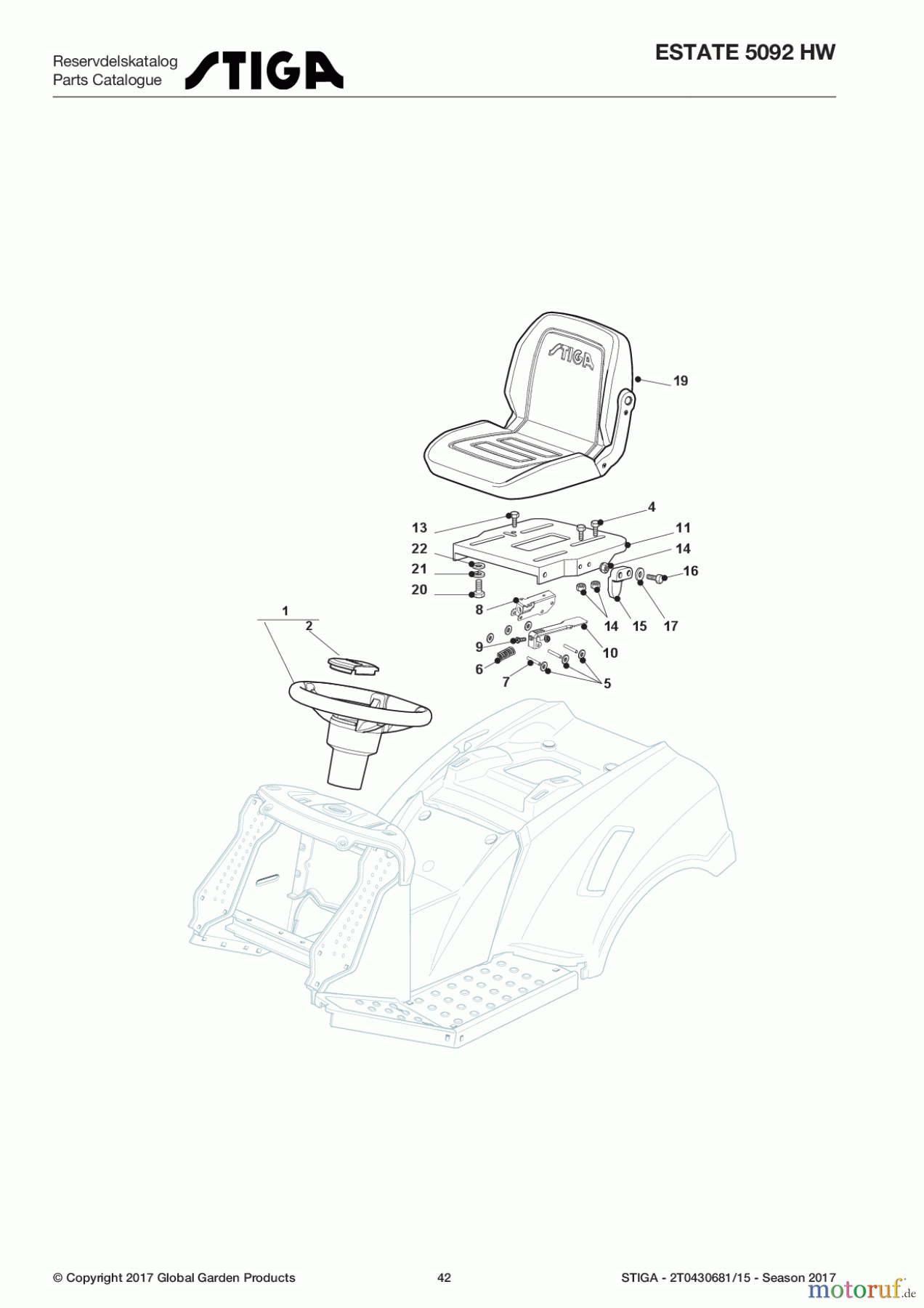 Stiga Aufsitzmäher Baujahr 2017 ESTATE 5092 HW 2T0430681/15 - Season 2017 Seat & Steering Wheel