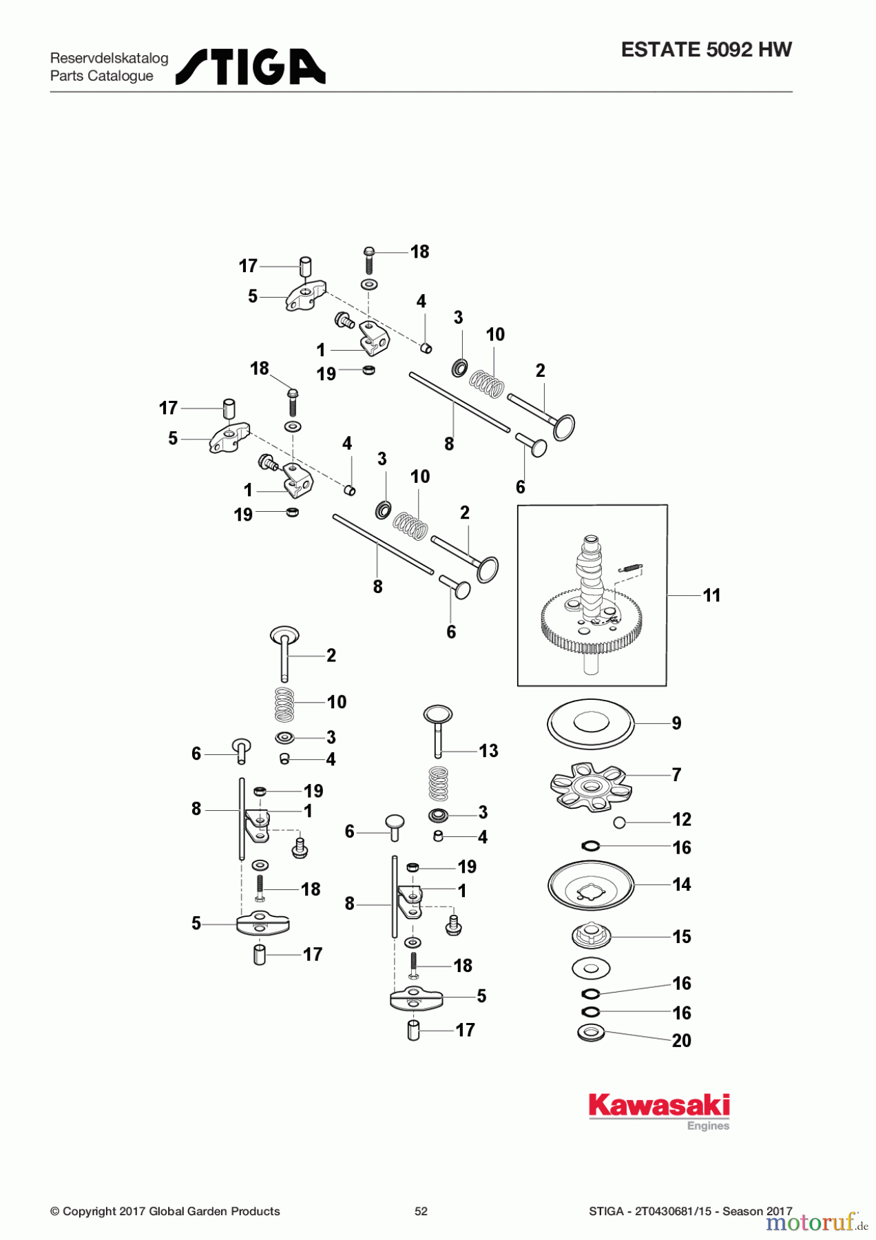 Stiga Aufsitzmäher Baujahr 2017 ESTATE 5092 HW 2T0430681/15 - Season 2017 Cam Shaft