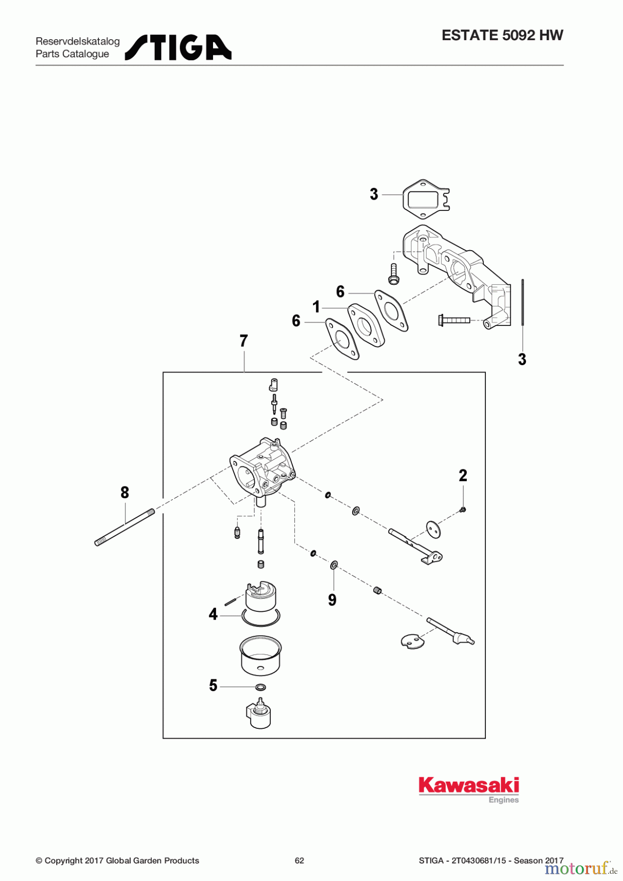  Stiga Aufsitzmäher Baujahr 2017 ESTATE 5092 HW 2T0430681/15 - Season 2017 Carburetor