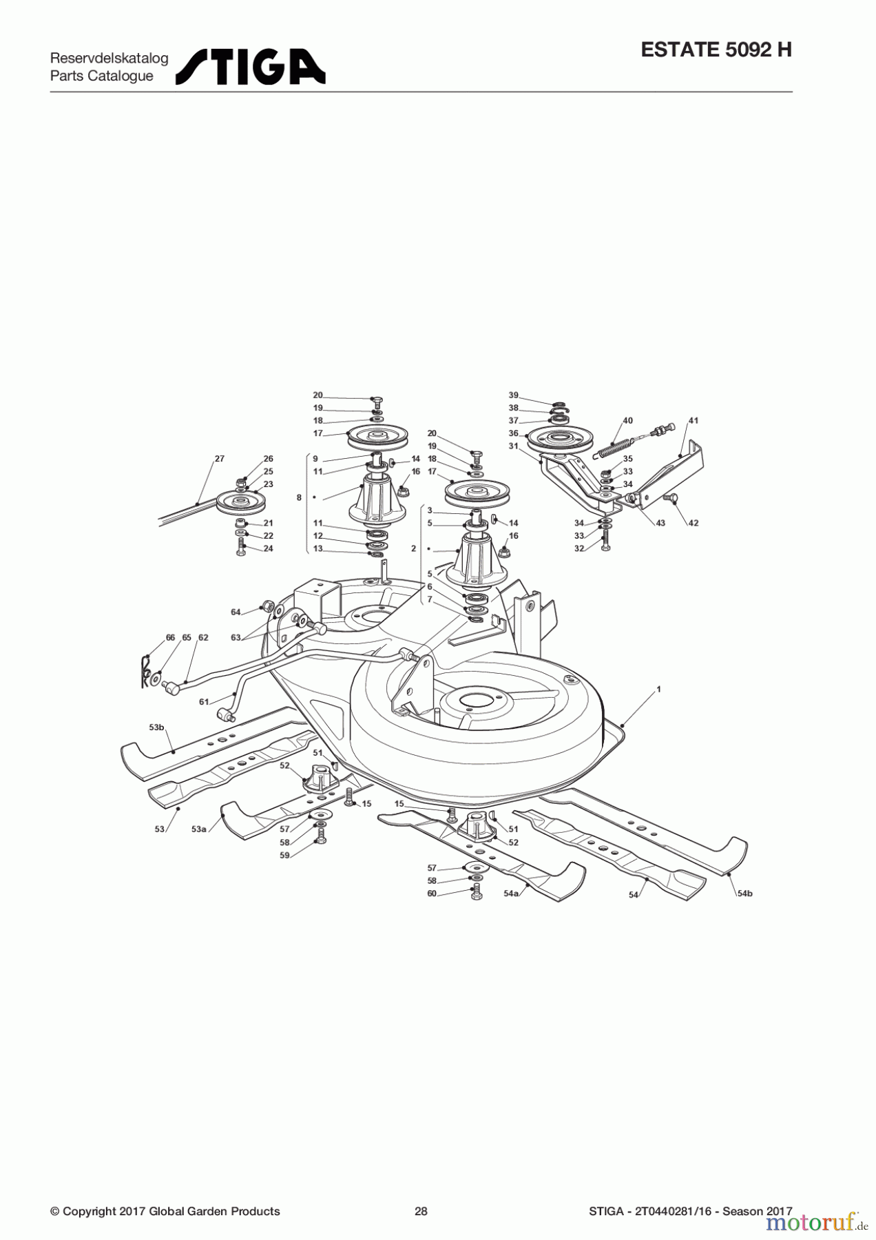 Stiga Aufsitzmäher Baujahr 2017 ESTATE 5092 H 2T0440281/16 - Season 2017 Cutting Plate
