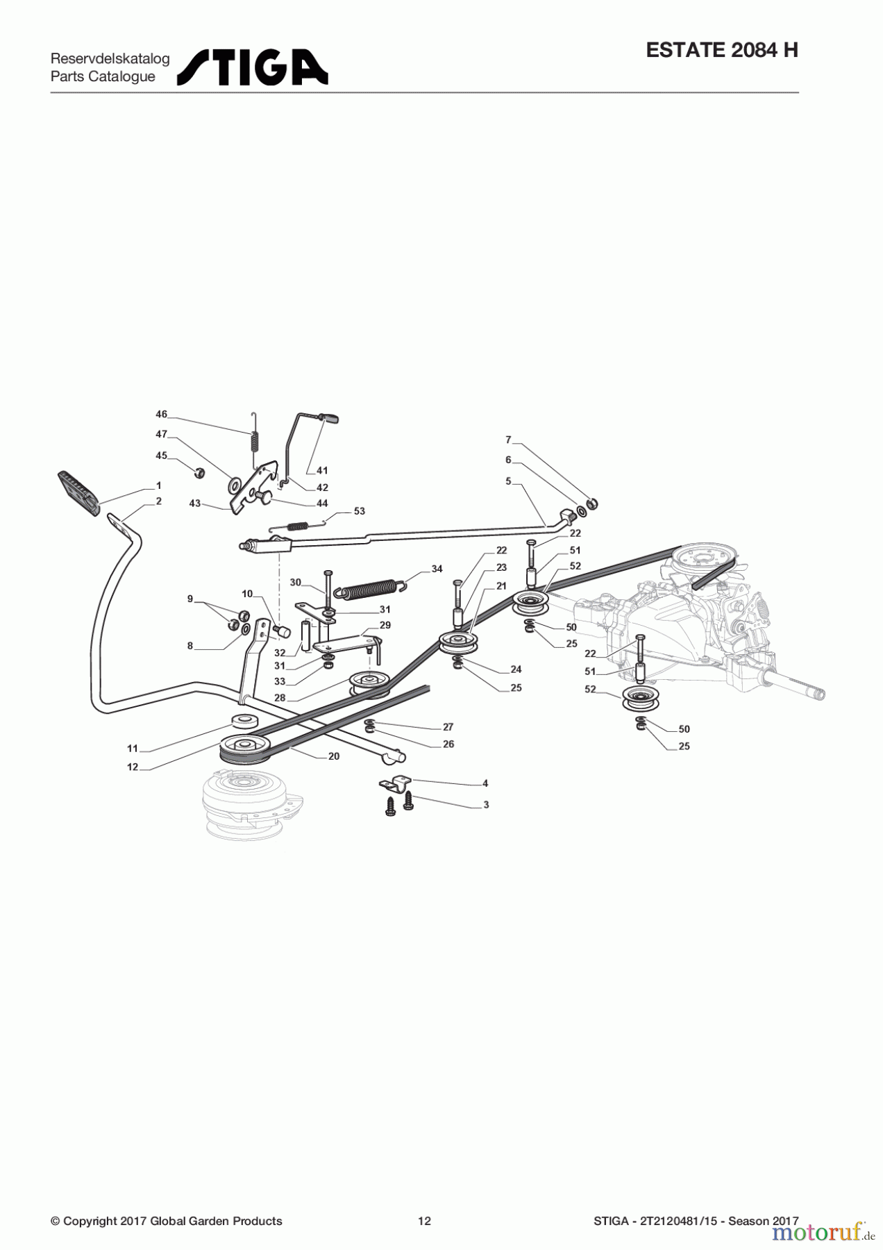 Stiga Aufsitzmäher Baujahr 2017 ESTATE 2084 H 2T2120481/15 - Season 2017 Brake And Gearbox Controls