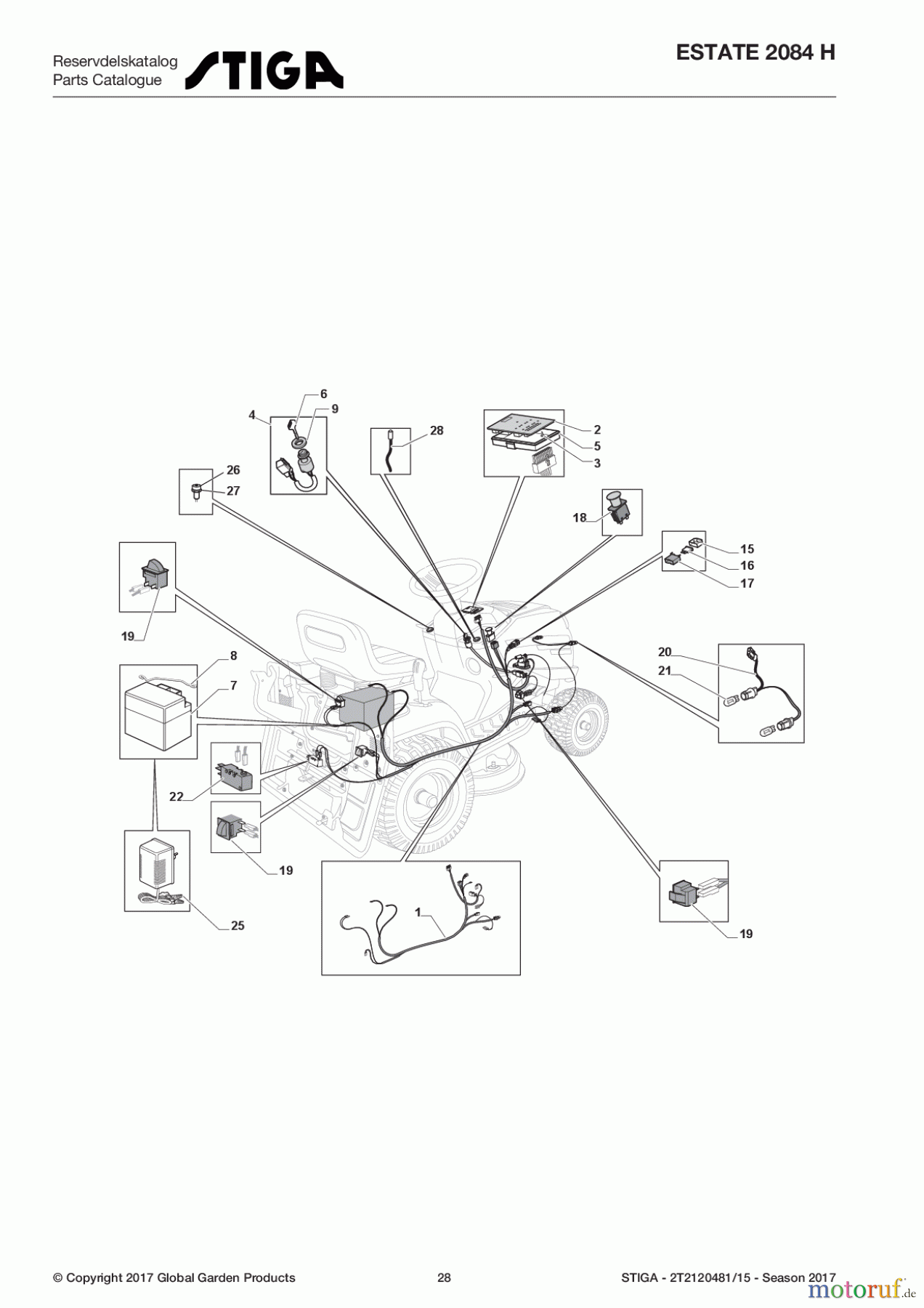  Stiga Aufsitzmäher Baujahr 2017 ESTATE 2084 H 2T2120481/15 - Season 2017 Electrical Parts