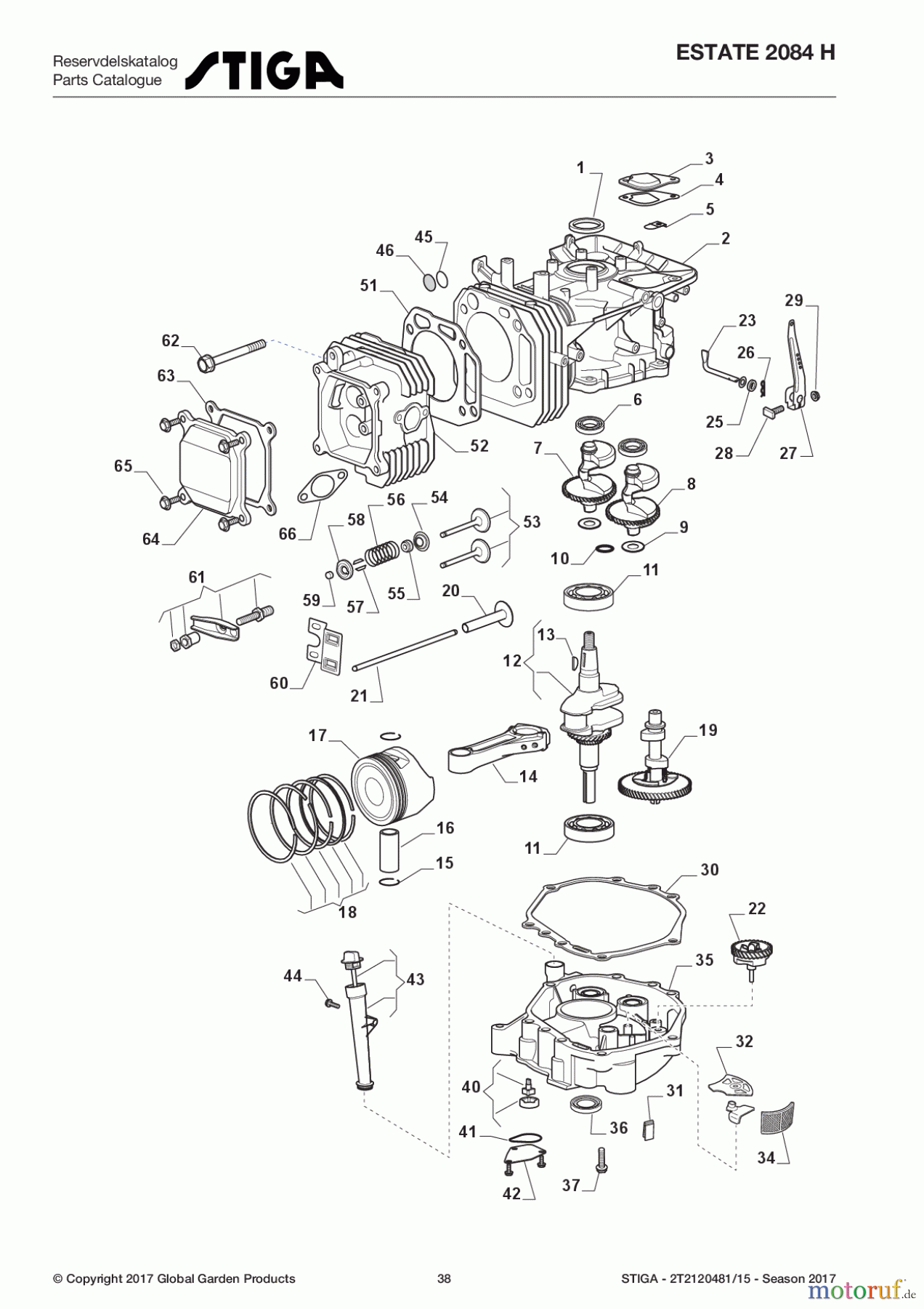 Stiga Aufsitzmäher Baujahr 2017 ESTATE 2084 H 2T2120481/15 - Season 2017 Engine - Piston, Crankshaft