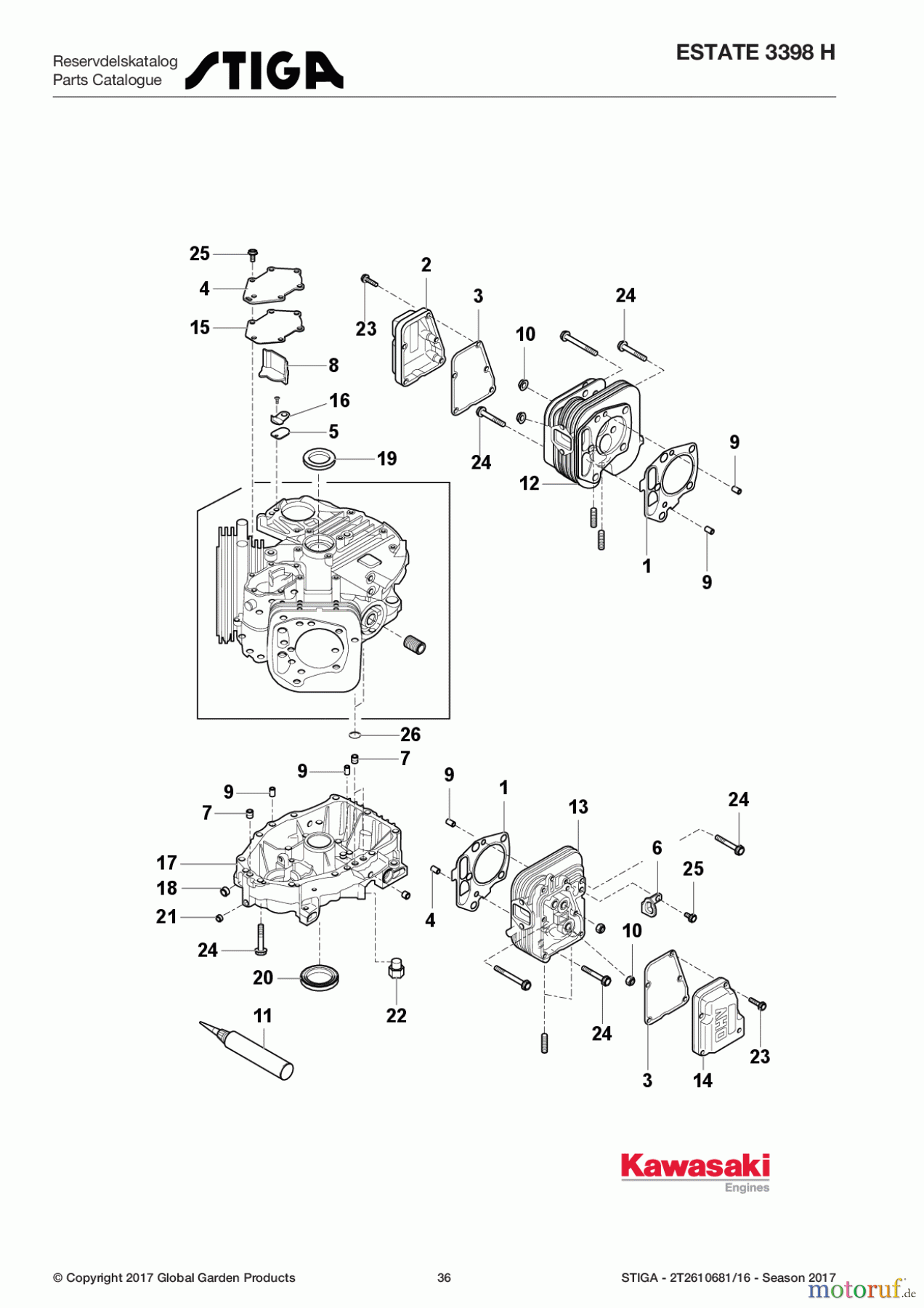 Stiga Aufsitzmäher Baujahr 2017 ESTATE 3398 H 2T2610681/16 - Season 2017 Cylinder/Crankcase