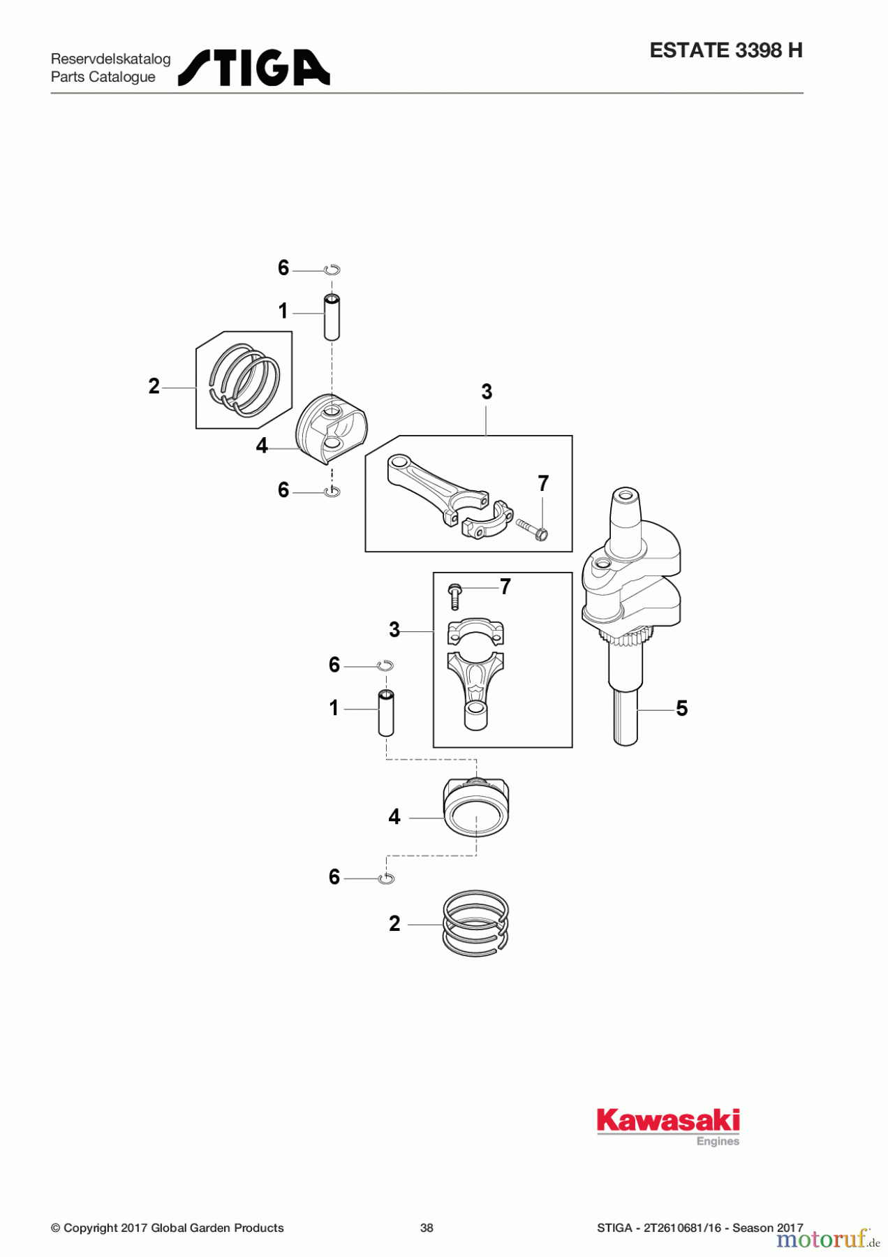  Stiga Aufsitzmäher Baujahr 2017 ESTATE 3398 H 2T2610681/16 - Season 2017 Piston/Crankshaft