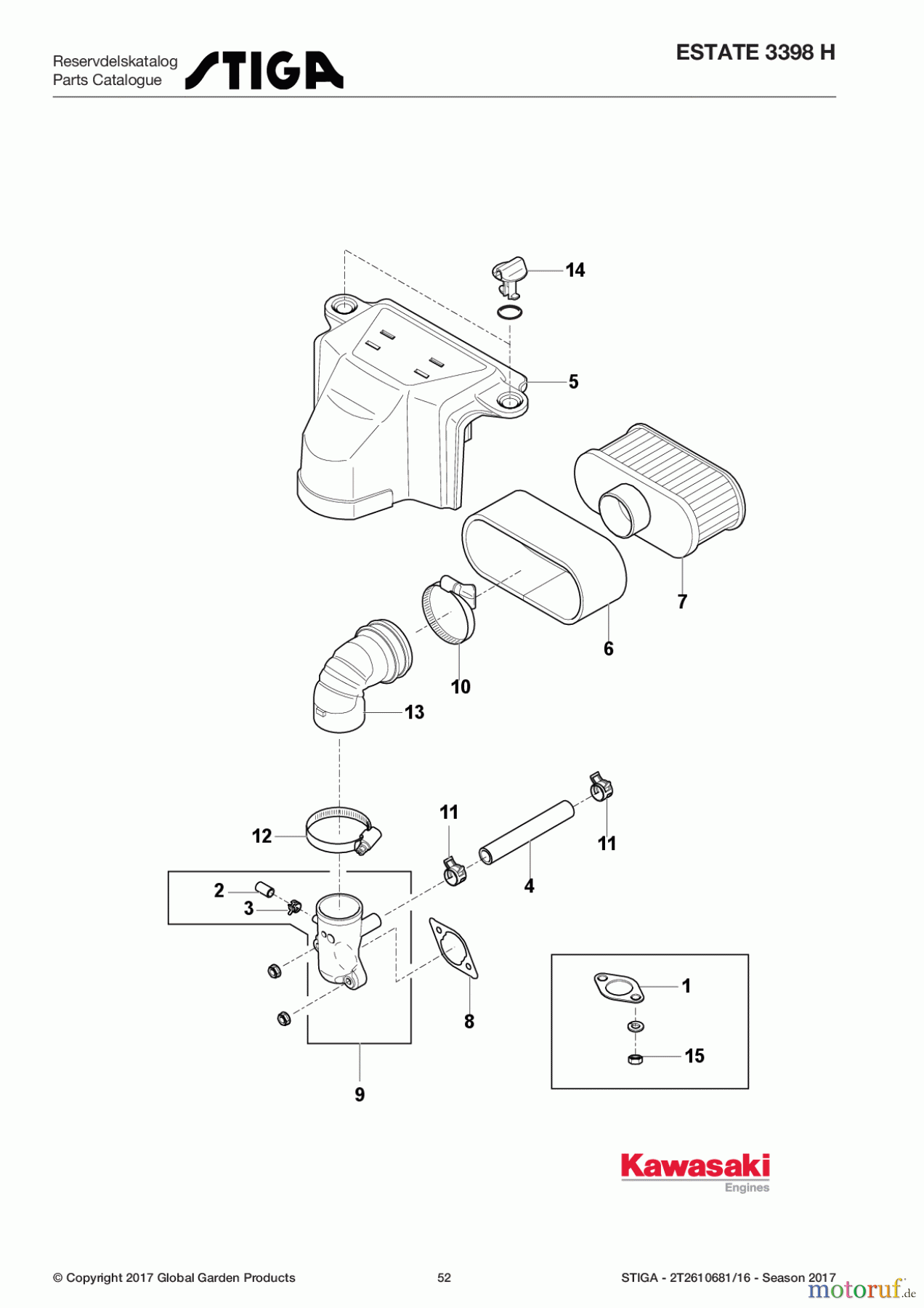 Stiga Aufsitzmäher Baujahr 2017 ESTATE 3398 H 2T2610681/16 - Season 2017 Air Filter/Muffler