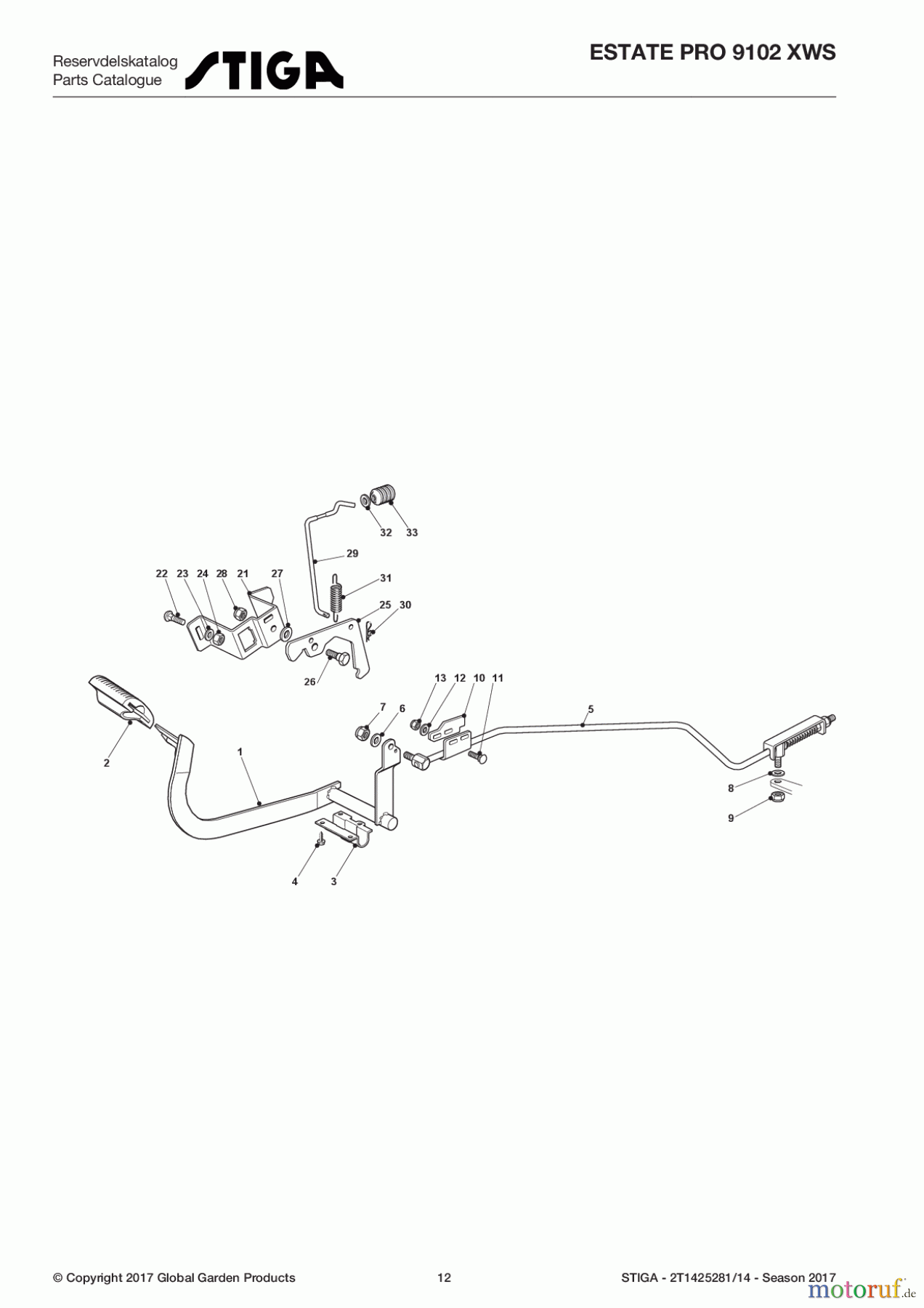  Stiga Aufsitzmäher Baujahr 2017 ESTATE PRO 9102 XWS 2T1425281/14 - Season 2017 Brake Controls