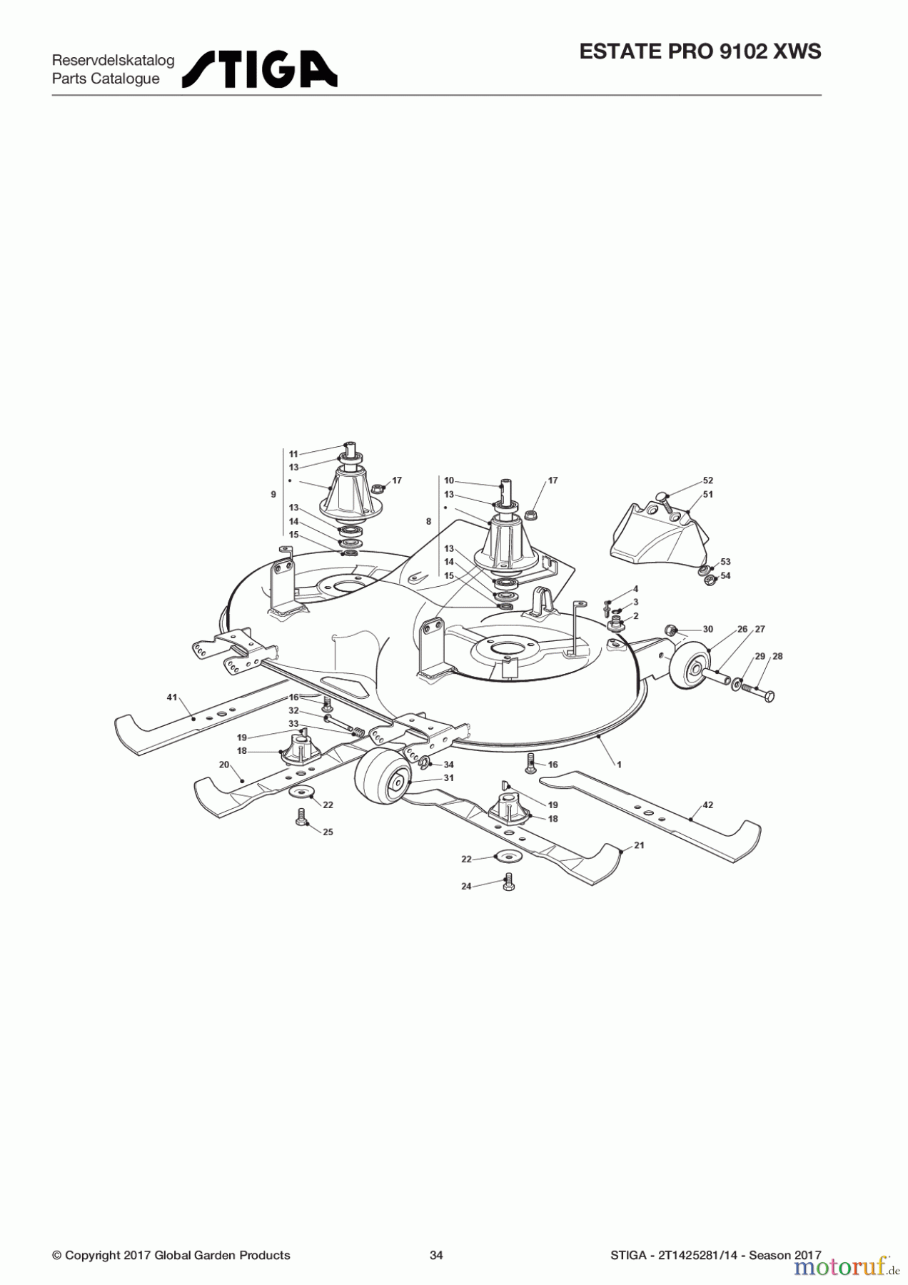 Stiga Aufsitzmäher Baujahr 2017 ESTATE PRO 9102 XWS 2T1425281/14 - Season 2017 Cutting Plate
