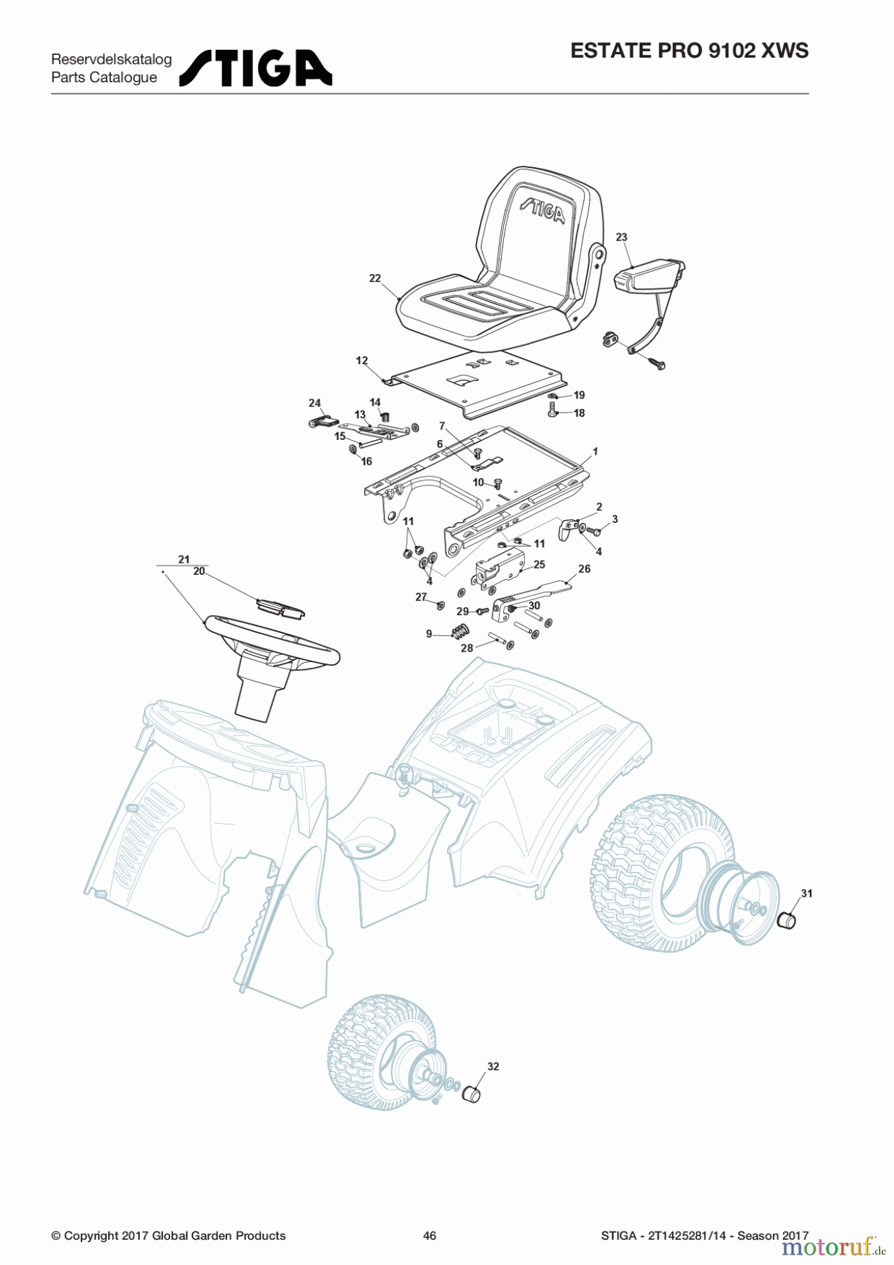 Stiga Aufsitzmäher Baujahr 2017 ESTATE PRO 9102 XWS 2T1425281/14 - Season 2017 Seat & Steering Wheel