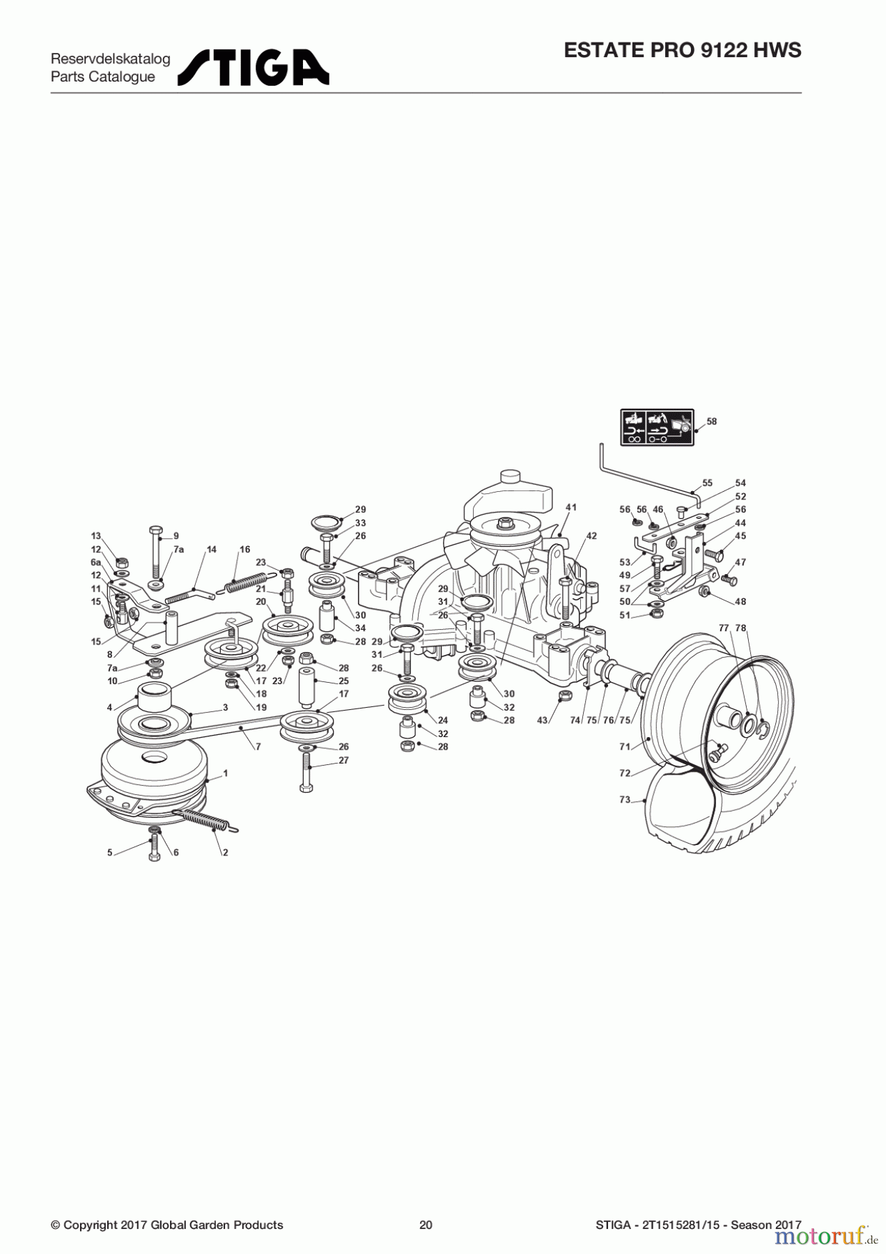 Stiga Aufsitzmäher Baujahr 2017 ESTATE PRO 9122 HWS 2T1515281/15 - Season 2017 Transmission Ass.Y