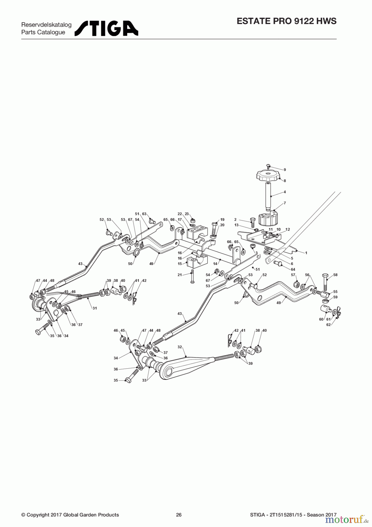 Stiga Aufsitzmäher Baujahr 2017 ESTATE PRO 9122 HWS 2T1515281/15 - Season 2017 Cutting Plate Lifting