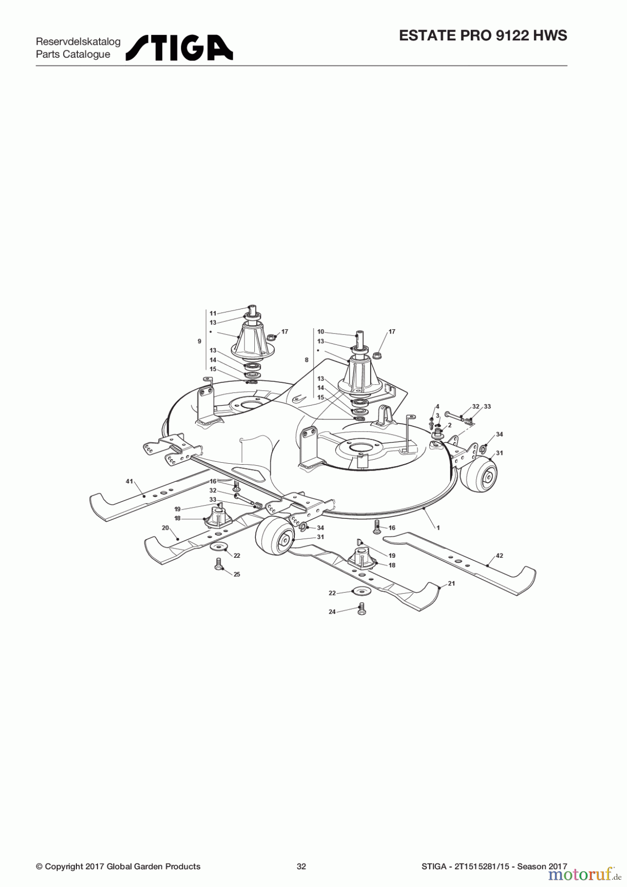 Stiga Aufsitzmäher Baujahr 2017 ESTATE PRO 9122 HWS 2T1515281/15 - Season 2017 Cutting Plate