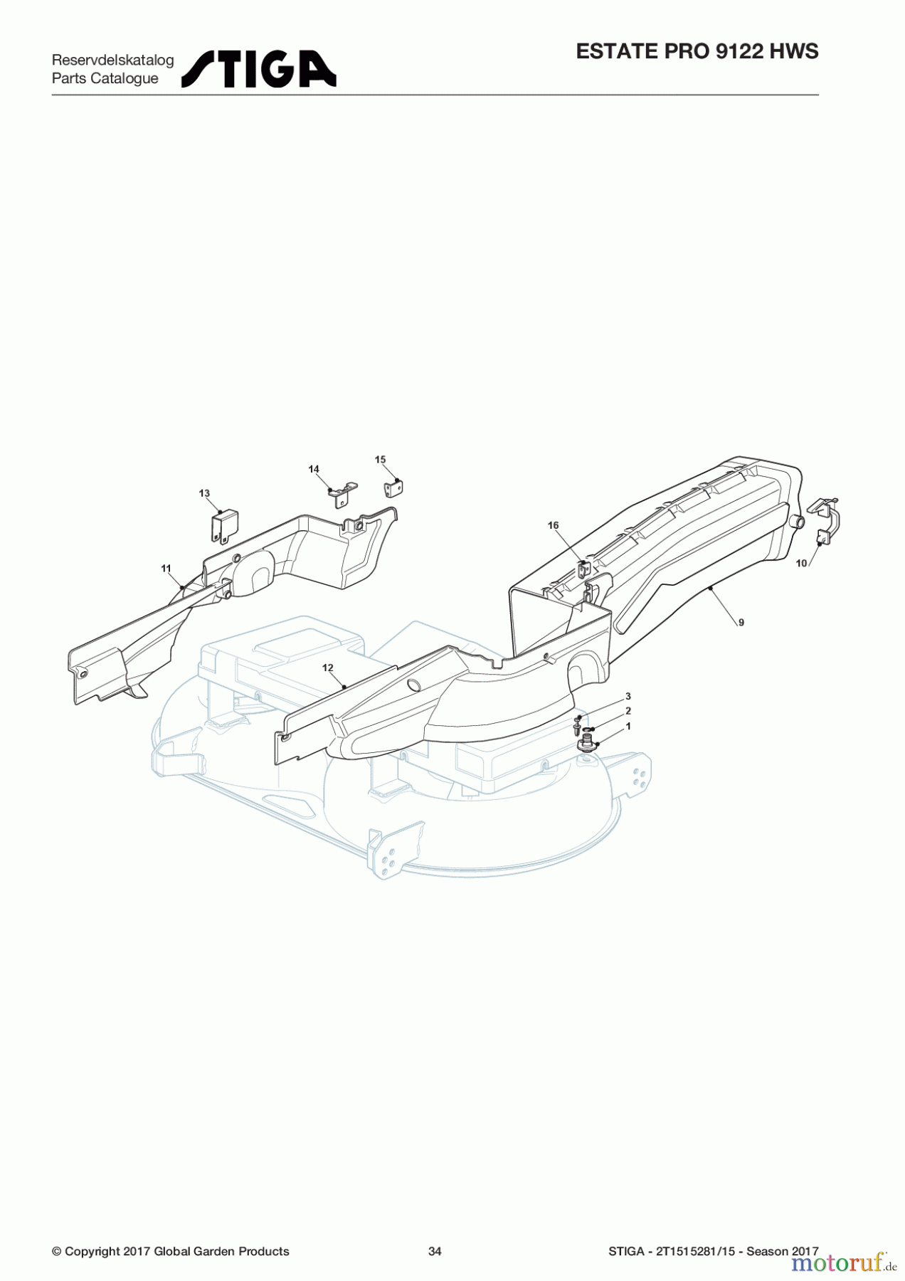 Stiga Aufsitzmäher Baujahr 2017 ESTATE PRO 9122 HWS 2T1515281/15 - Season 2017 Guards And Conveyor
