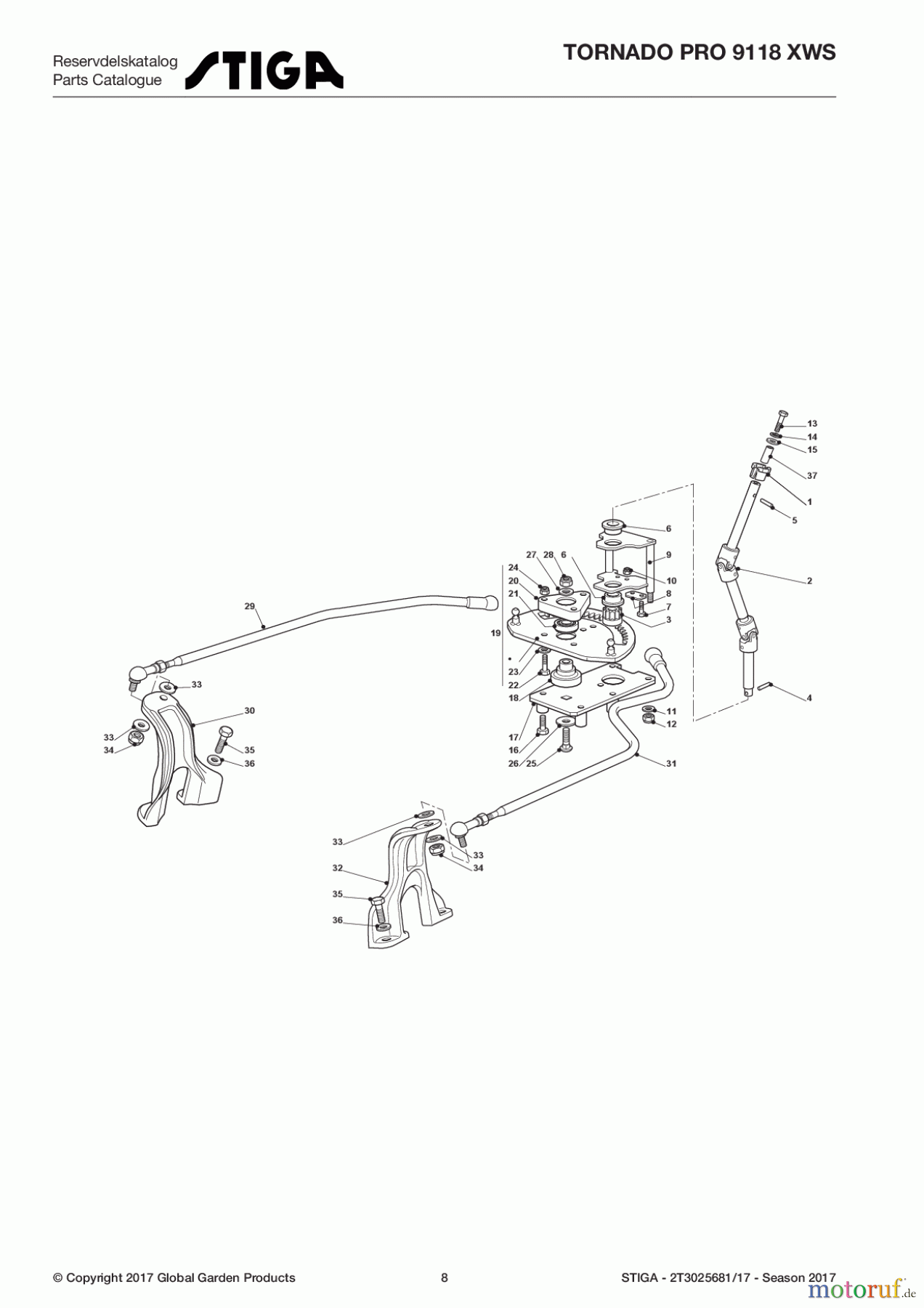 Stiga Aufsitzmäher Baujahr 2017 TORNADO PRO 9118 XWS 2T3025681/17 - Season 2017 Steering