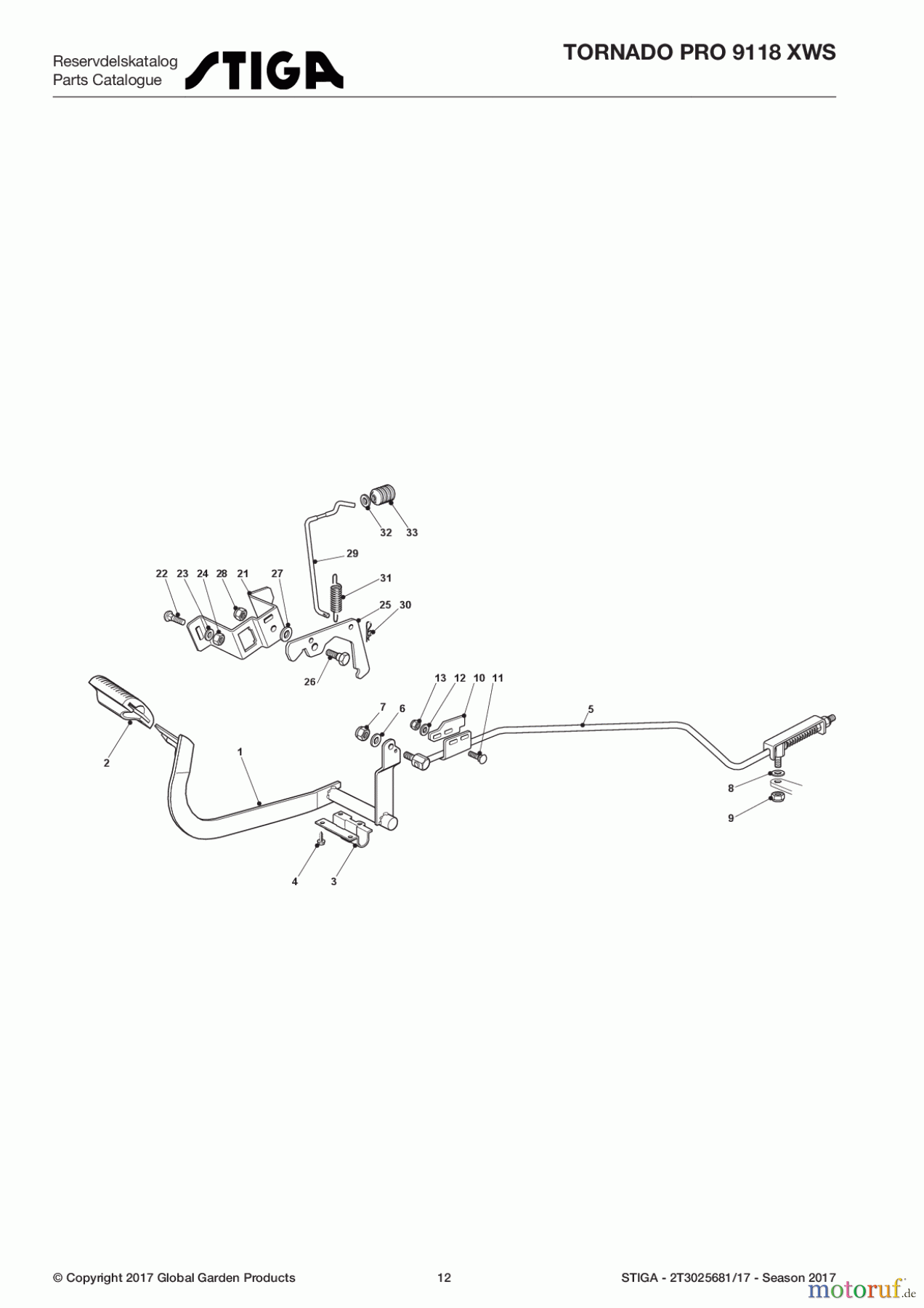 Stiga Aufsitzmäher Baujahr 2017 TORNADO PRO 9118 XWS 2T3025681/17 - Season 2017 Brake Controls