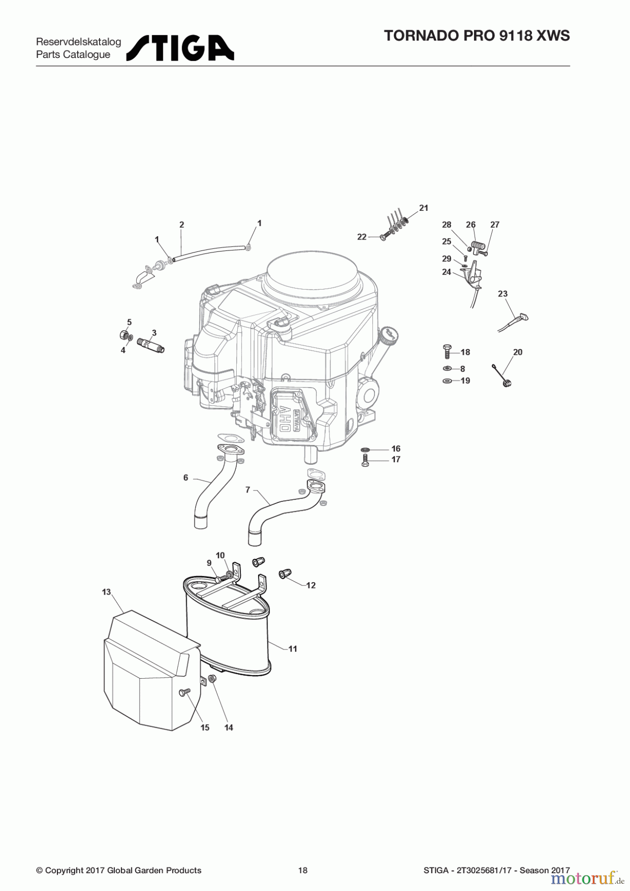 Stiga Aufsitzmäher Baujahr 2017 TORNADO PRO 9118 XWS 2T3025681/17 - Season 2017 Engine - Kawasaki