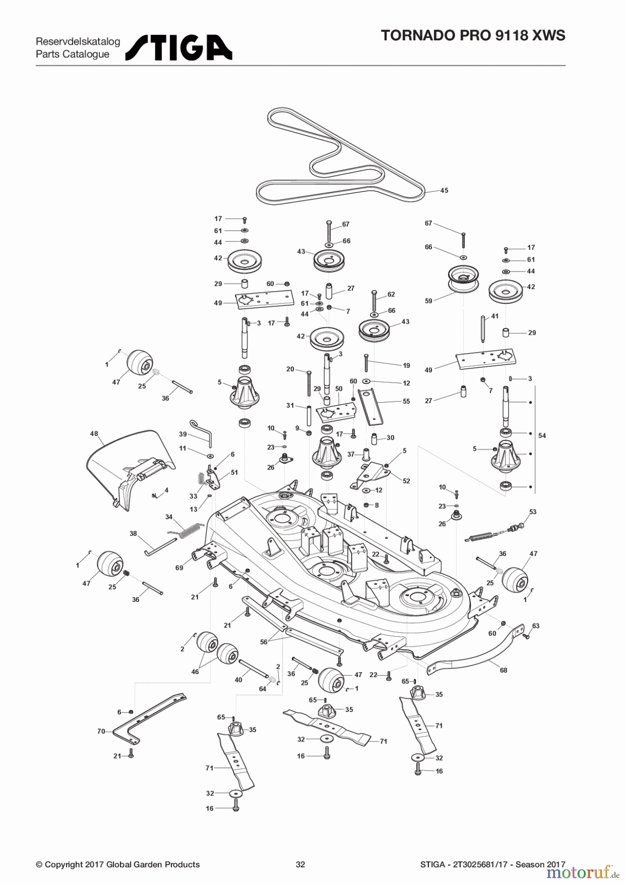 Stiga Aufsitzmäher Baujahr 2017 TORNADO PRO 9118 XWS 2T3025681/17 - Season 2017 Cutting Plate