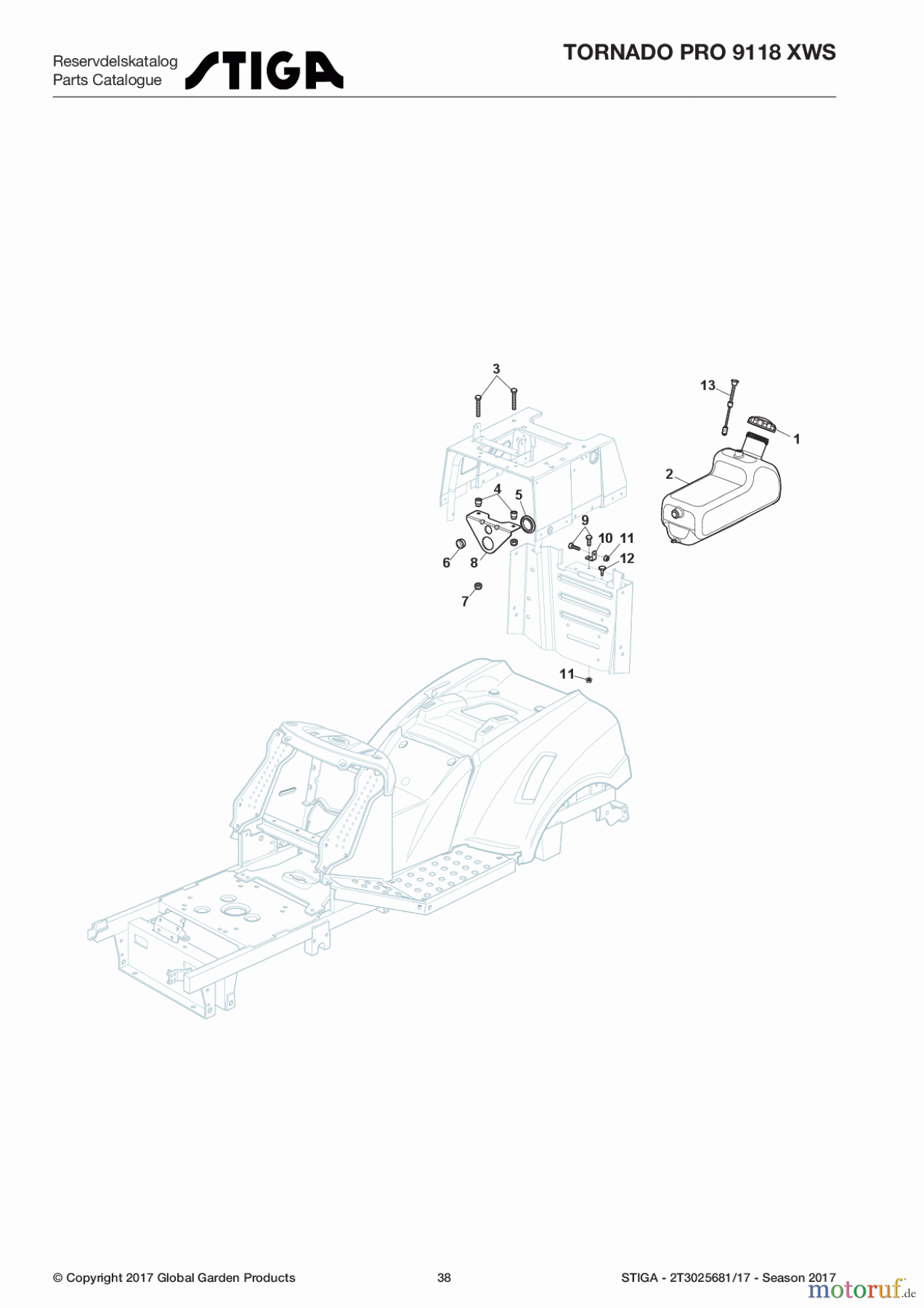 Stiga Aufsitzmäher Baujahr 2017 TORNADO PRO 9118 XWS 2T3025681/17 - Season 2017 Rear Fuel Tank - 15Lt