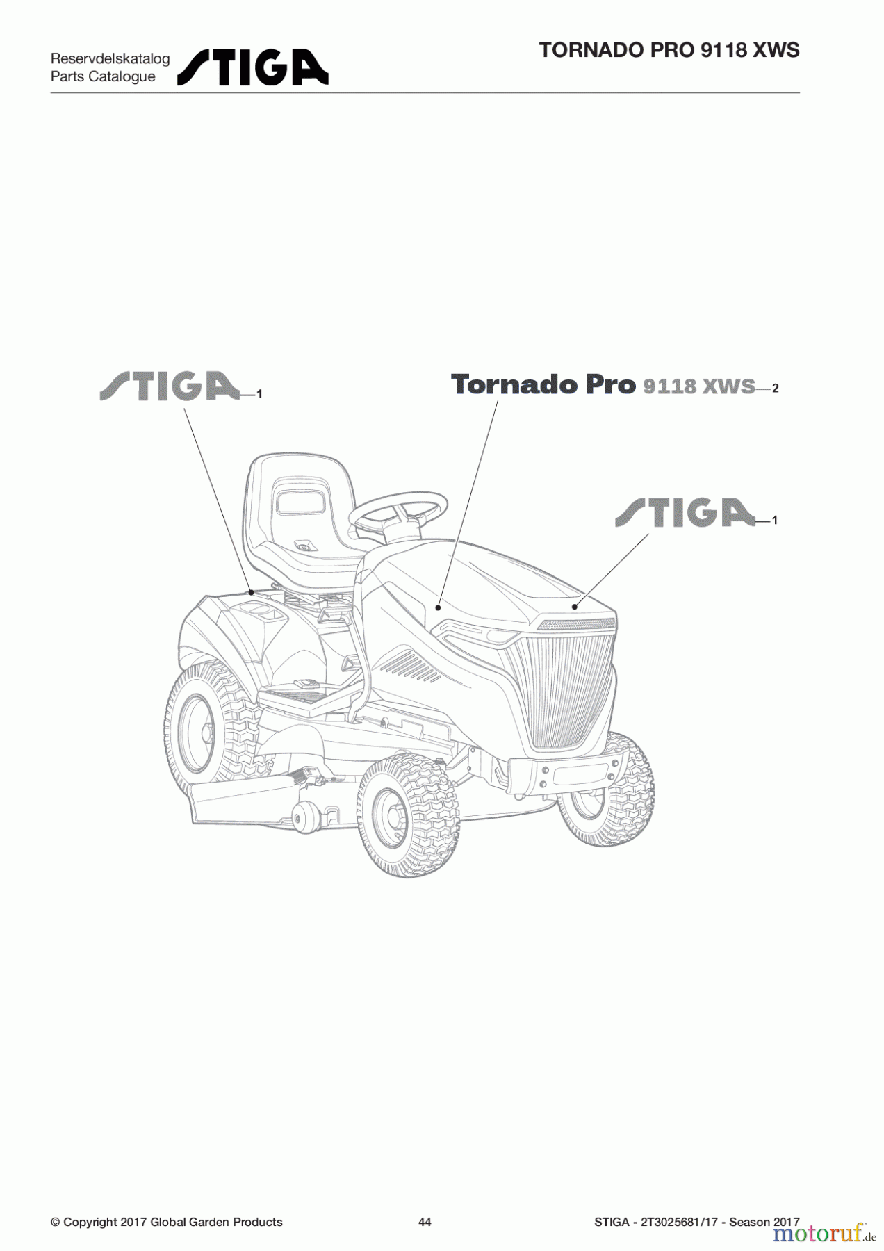 Stiga Aufsitzmäher Baujahr 2017 TORNADO PRO 9118 XWS 2T3025681/17 - Season 2017 Aesthetic Labels