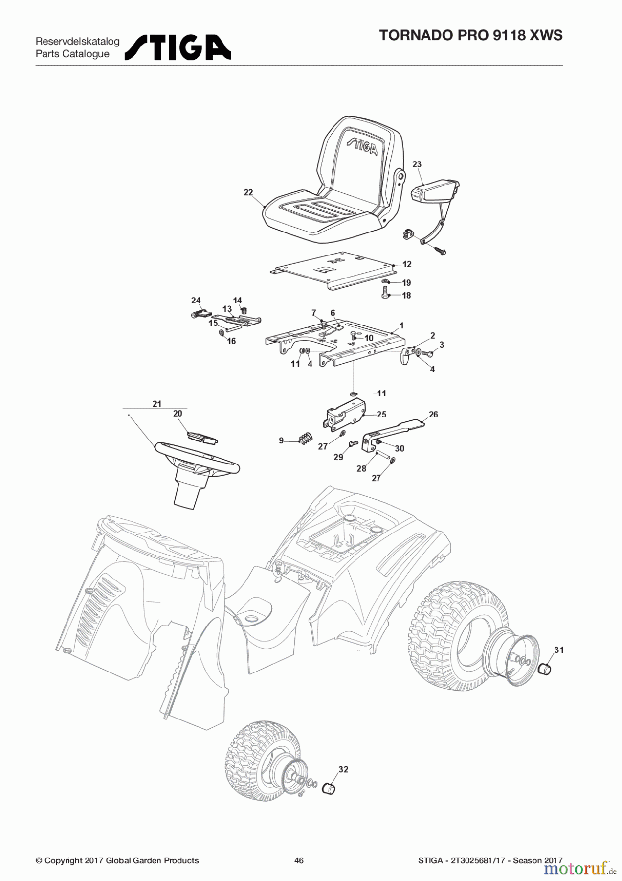 Stiga Aufsitzmäher Baujahr 2017 TORNADO PRO 9118 XWS 2T3025681/17 - Season 2017 Seat & Steering Wheel for Stiga Models