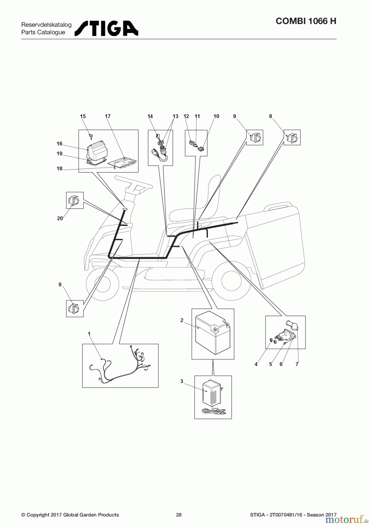 Stiga Aufsitzmäher Baujahr 2017 COMBI 1066 H 2T0070481/16 - Season 2017 Electrical Parts