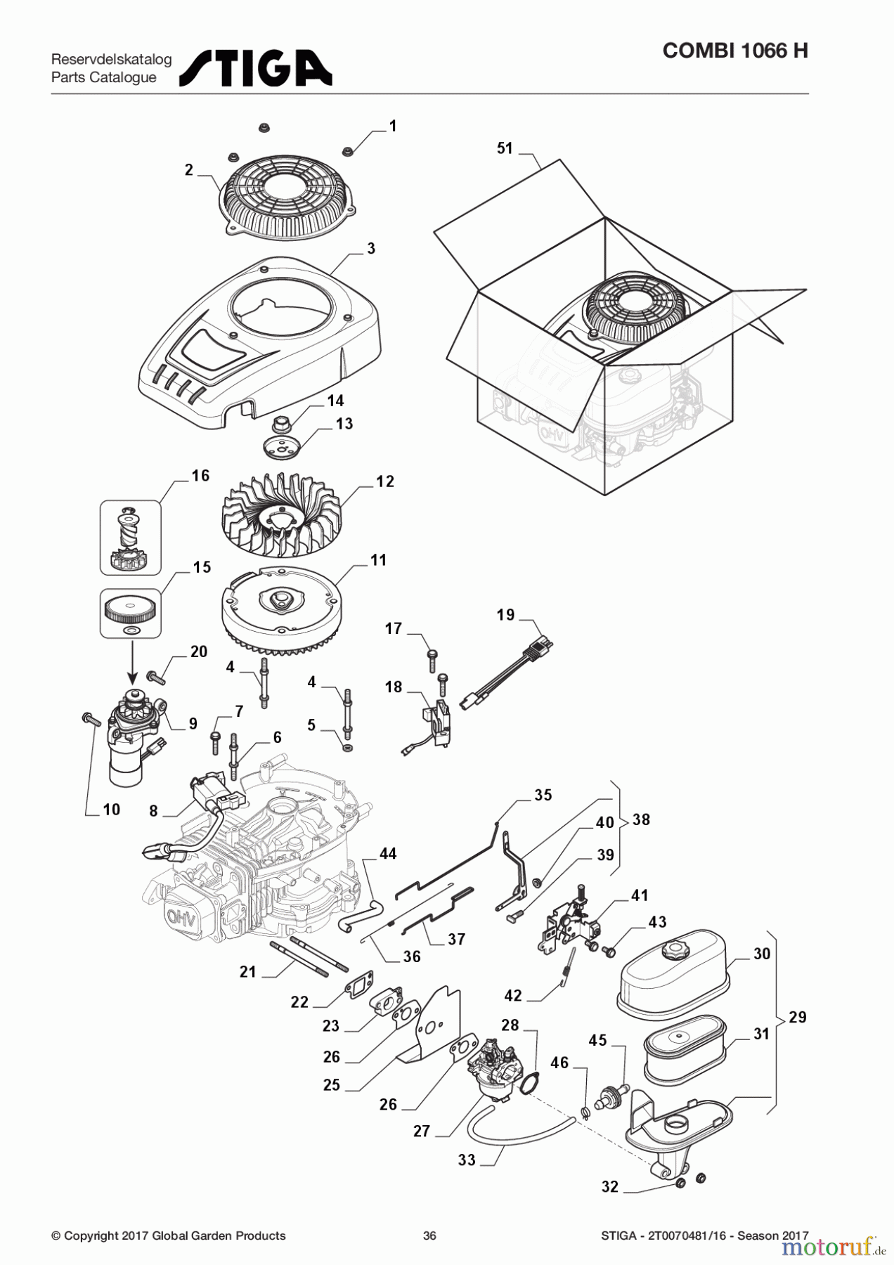 Stiga Aufsitzmäher Baujahr 2017 COMBI 1066 H 2T0070481/16 - Season 2017 Engine - Carburettor, Air Cleaner Assy