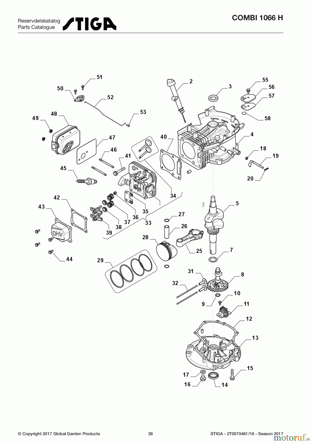 Stiga Aufsitzmäher Baujahr 2017 COMBI 1066 H 2T0070481/16 - Season 2017 Engine - Piston, Crankshaft