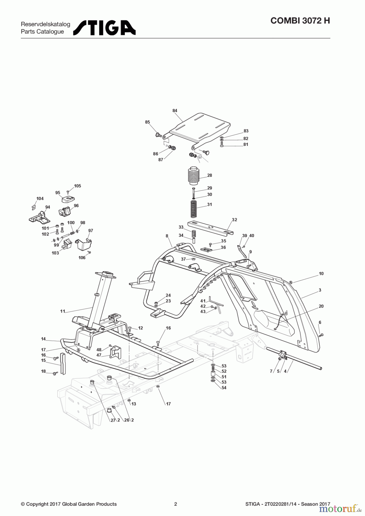 Stiga Aufsitzmäher Baujahr 2017 COMBI 3072 H 2T0220281/14 - Season 2017 Chassis for Models with B&S and Honda Engine