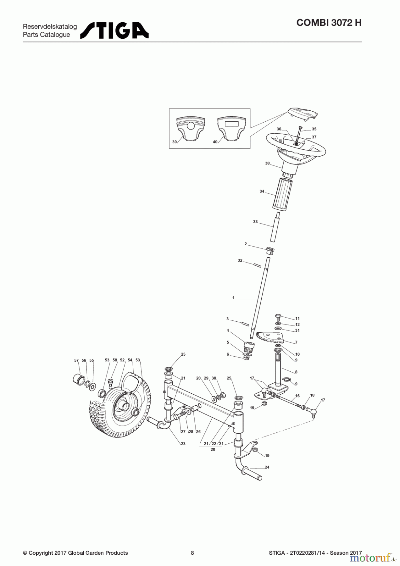 Stiga Aufsitzmäher Baujahr 2017 COMBI 3072 H 2T0220281/14 - Season 2017 Steering