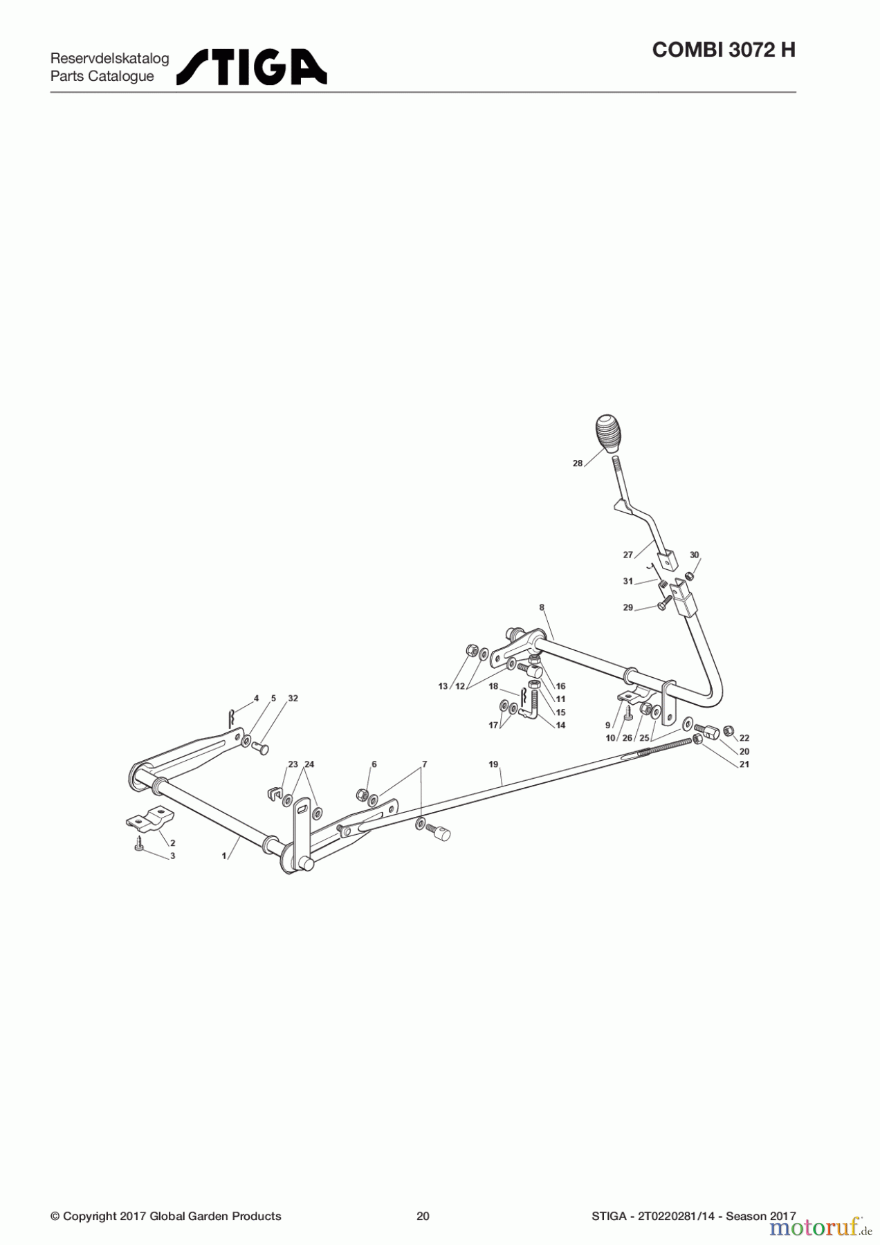 Stiga Aufsitzmäher Baujahr 2017 COMBI 3072 H 2T0220281/14 - Season 2017 Cutting Plate Lifting