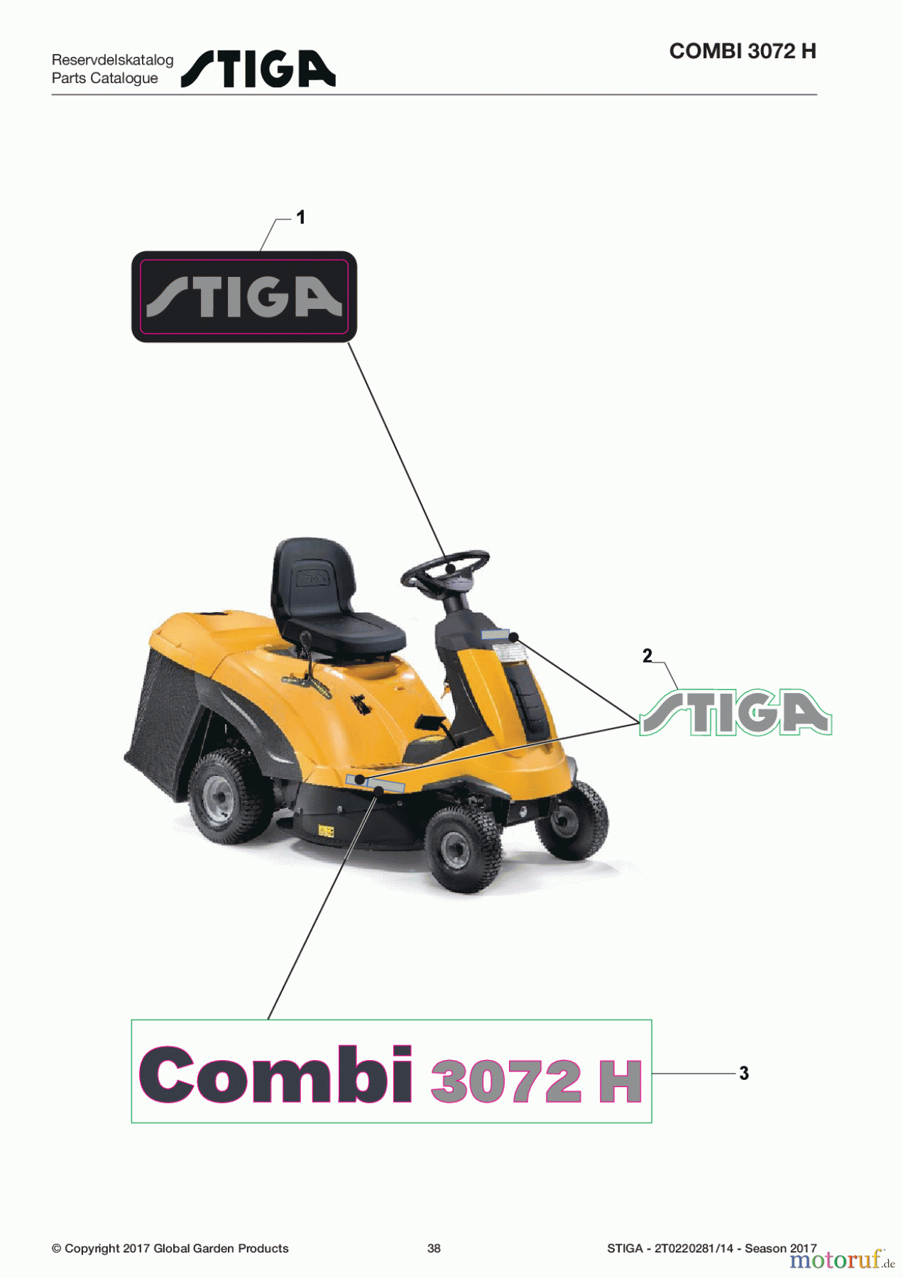Stiga Aufsitzmäher Baujahr 2017 COMBI 3072 H 2T0220281/14 - Season 2017 Labels