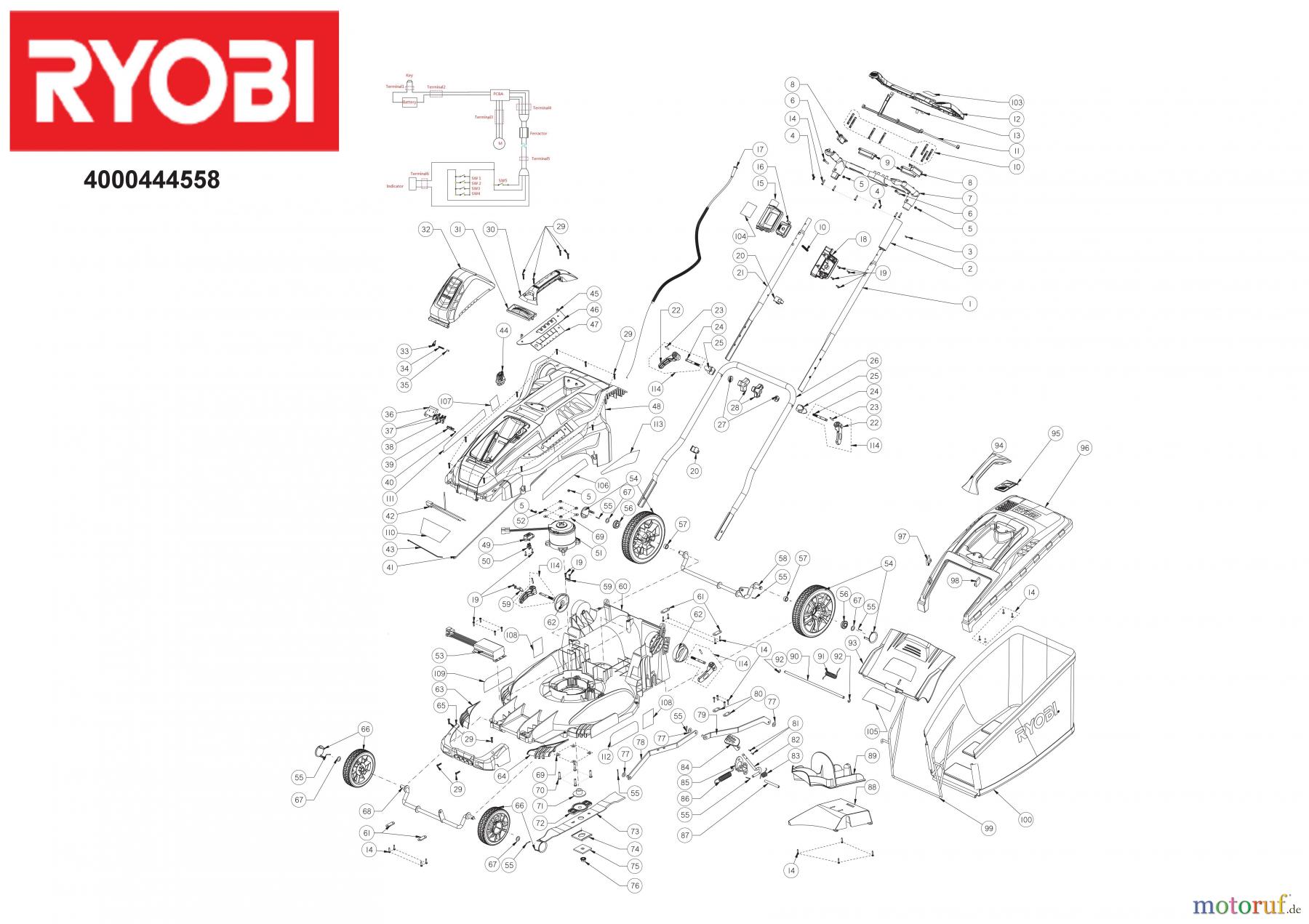  Ryobi Rasenmäher Akku RLM36X46L5F 36V 5.0A LAWNMOW. IN2