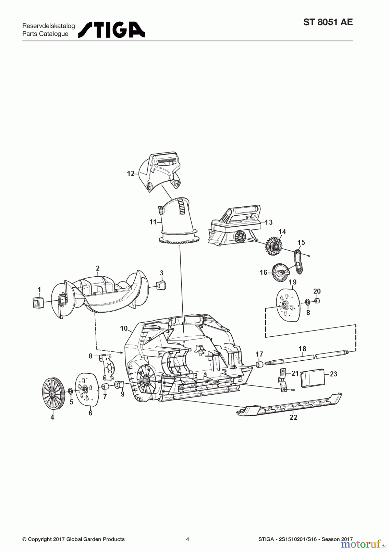 Stiga Schneefräsen Baujahr 2017 Schneefräsen Akku 2017 ST 8051 AE 2S1510201/S16 - Season 2017 Housing