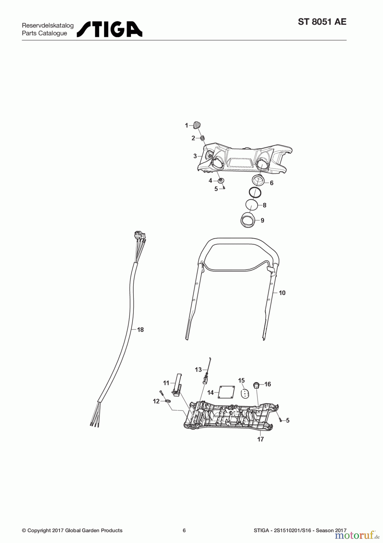 Stiga Schneefräsen Baujahr 2017 Schneefräsen Akku 2017 ST 8051 AE 2S1510201/S16 - Season 2017 Handle, Upper Part