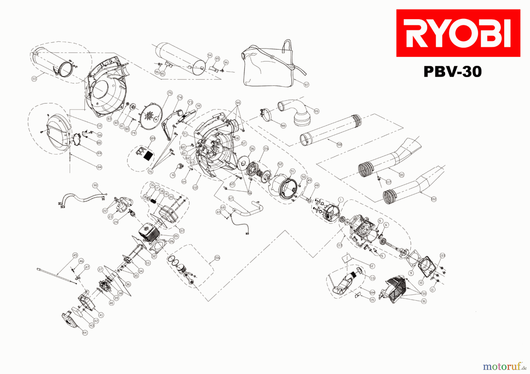 Ryobi Laubsauger und Laubbläser Laubsauger PBV30 30CC PETROL BLOWER VAC Seite 1