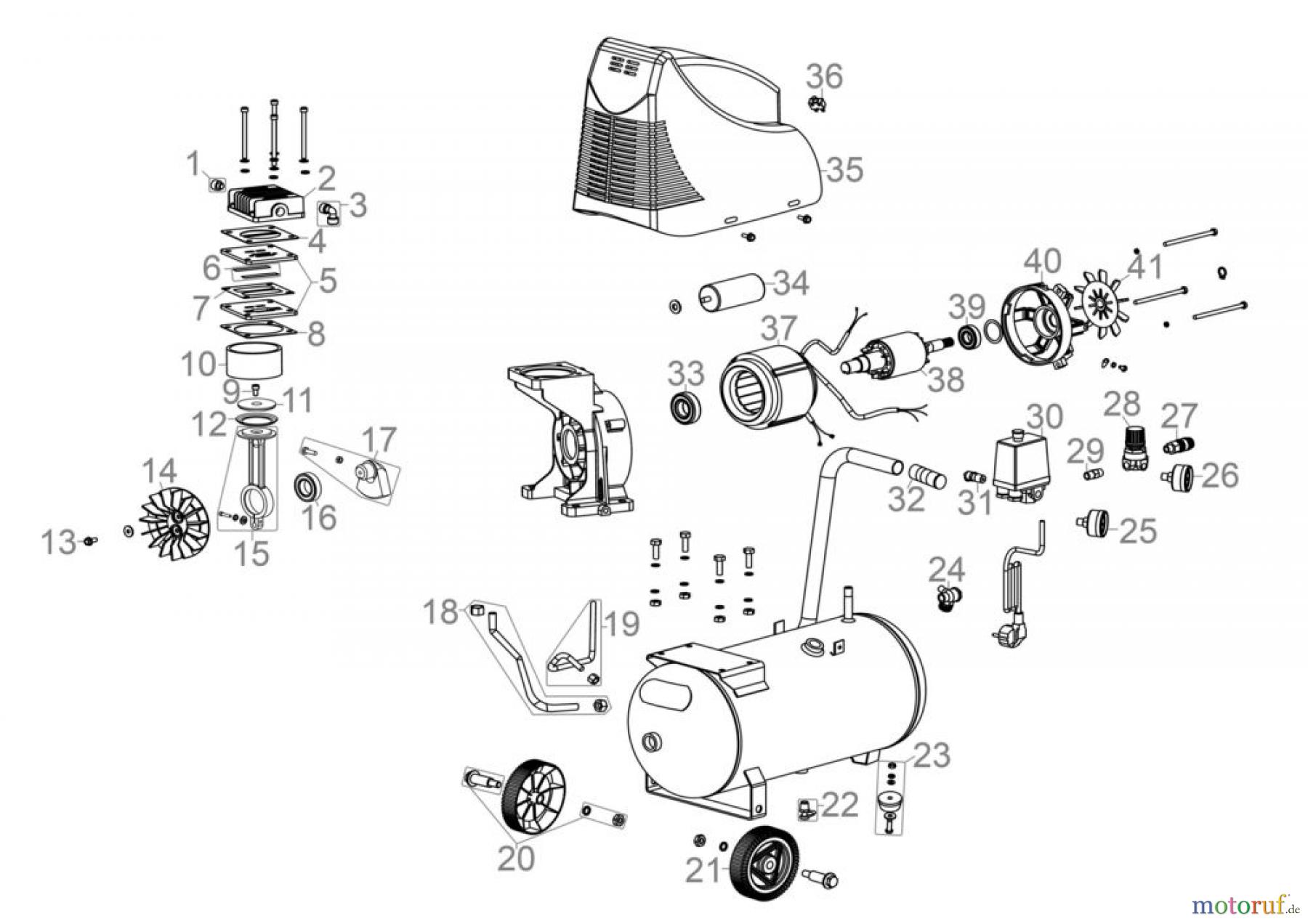 Güde Drucklufttechnik Kompressoren Ölfrei bis 50l Kessel KOMPRESSOR 235/08/24 ÖLFREI - 50112 Ersatzteileversion  FSL50112-01