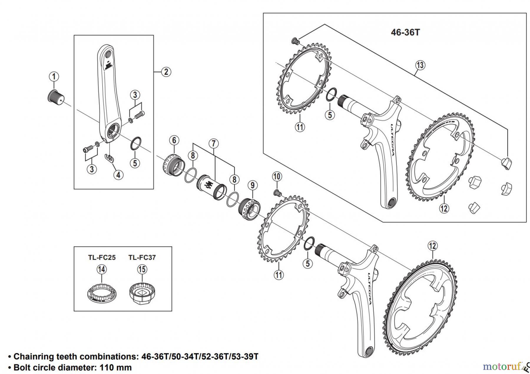 Shimano FC Front Chainwheel - Kurbelsatz, Vorderes Kettenblatt FC-6800 ULTEGRA Front Chainwheel