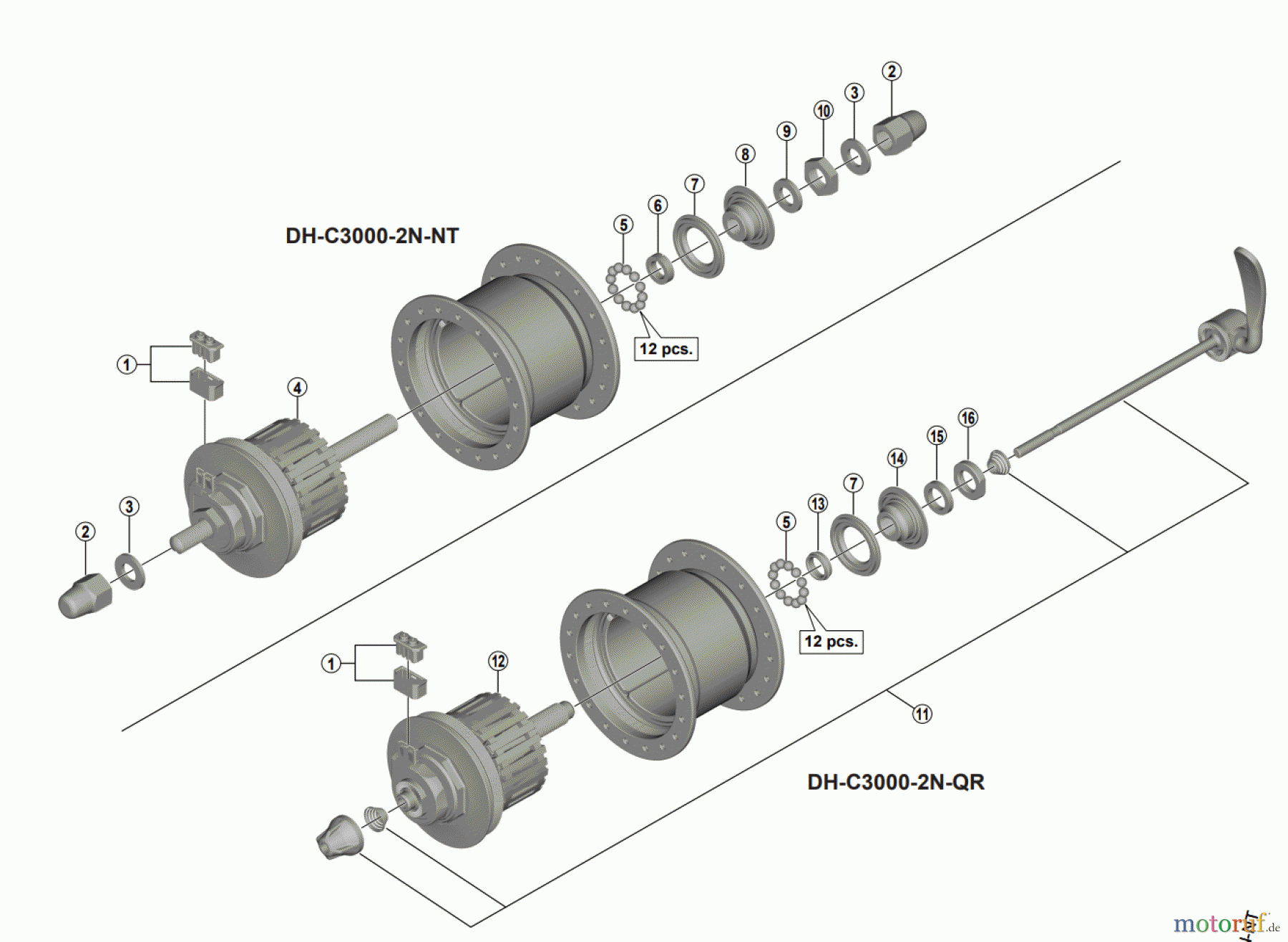 Shimano DH Dynamo Hub - Nabendynamo DH-C3000-2N-NT, DH-C3000-2N-QR NEXUS Hub Dynamo (6V-2.4W)