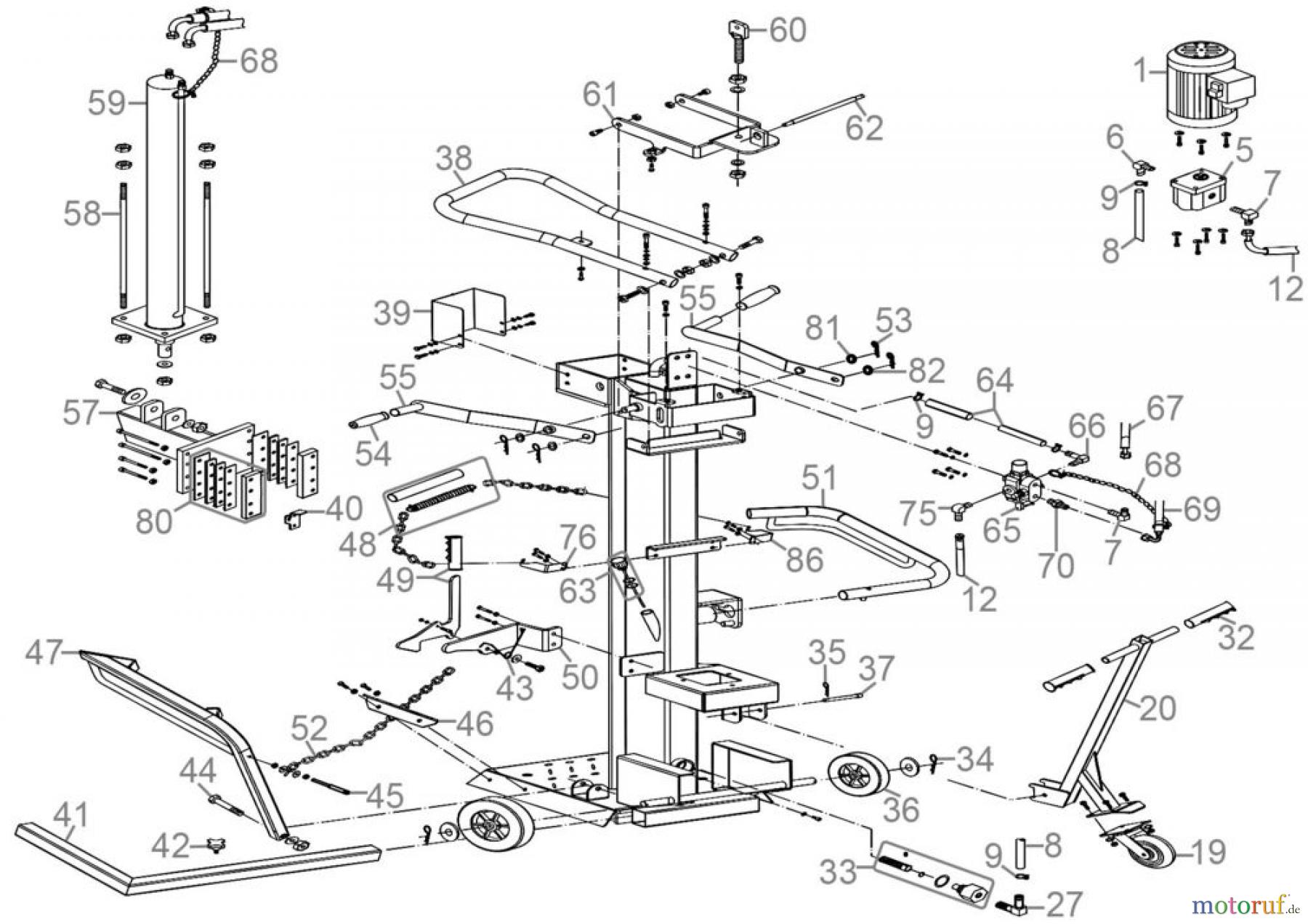 Güde Brennholzbearbeitung Holzspalter 8 bis 10 t Spaltdruck Holzspalter GHS 1000/10 TE-A - 02059 Ersatzteileversion FSL02059-01
