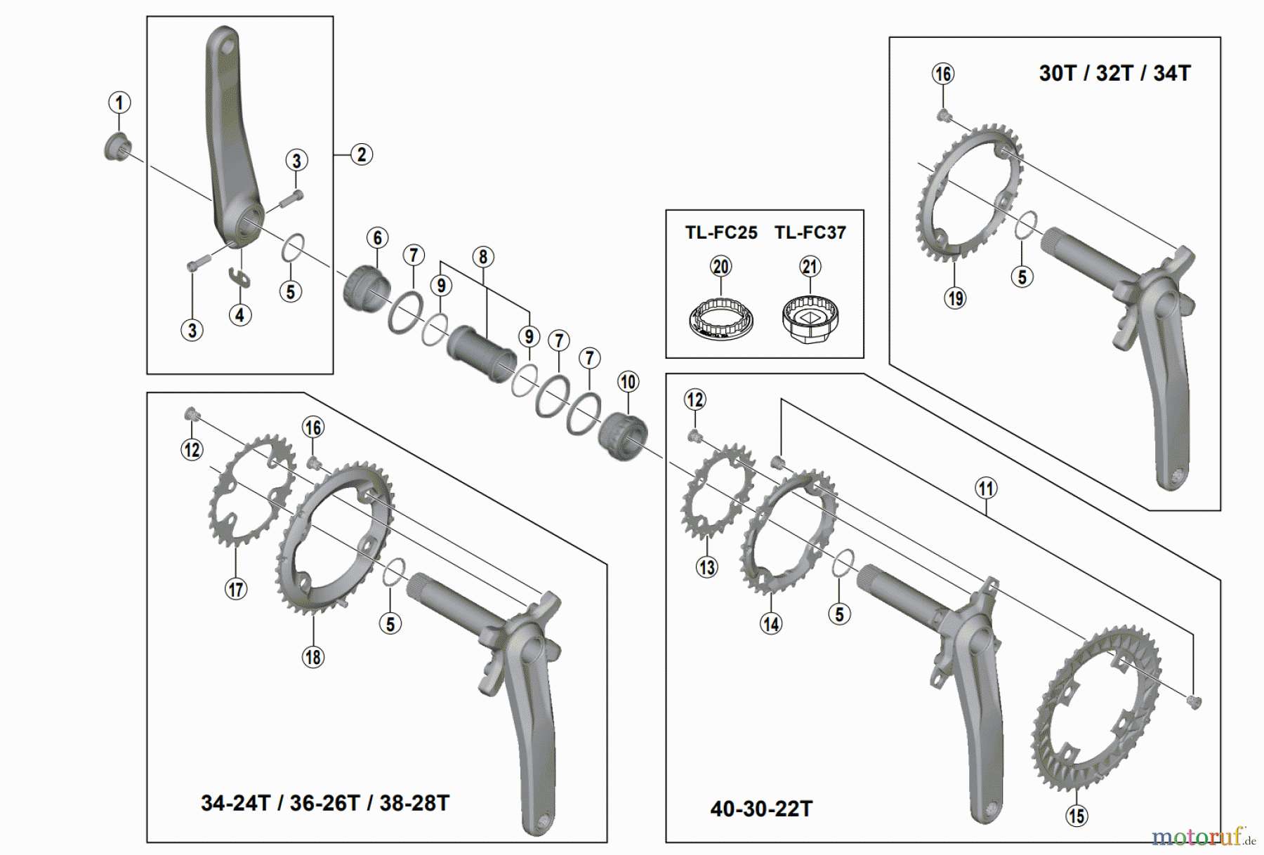 Shimano FC Front Chainwheel - Kurbelsatz, Vorderes Kettenblatt FC-M7000, FC-M7000-B1/B2 SLX Crankset