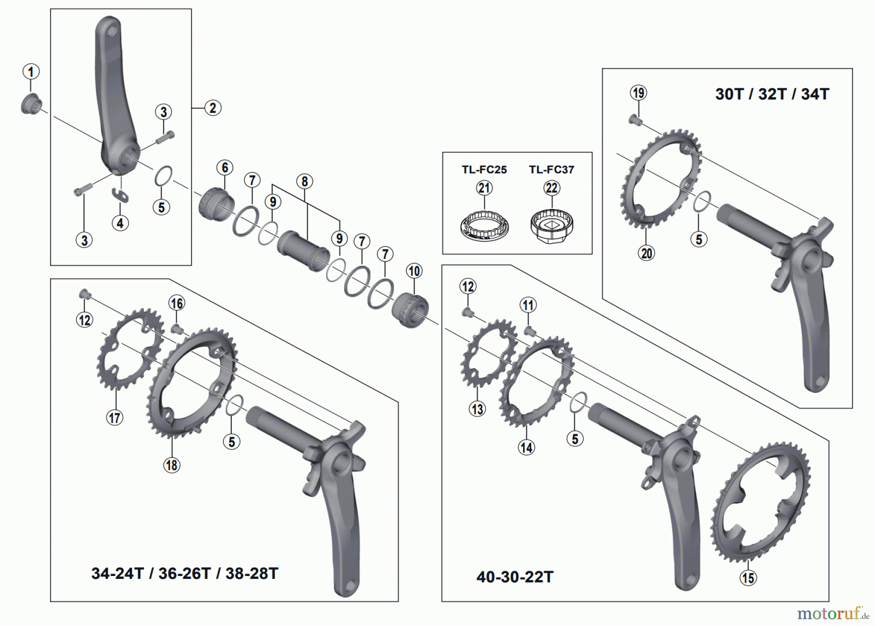 Shimano FC Front Chainwheel - Kurbelsatz, Vorderes Kettenblatt FC-M8000, FC-M8000-B1/B2 DEORE XT Crankset